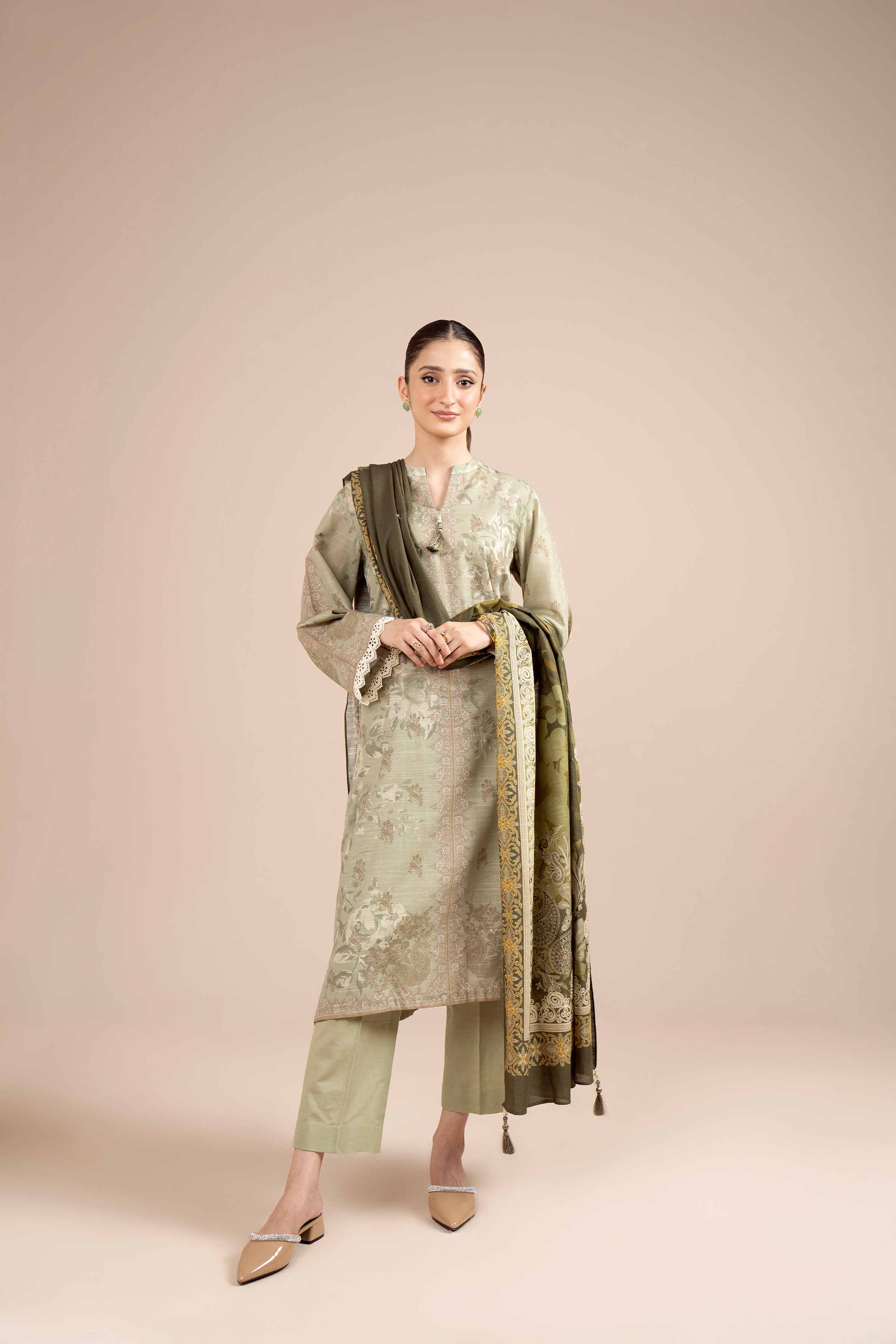 NishatUK - Brown Printed Cotton 3-piece unstitched Suit