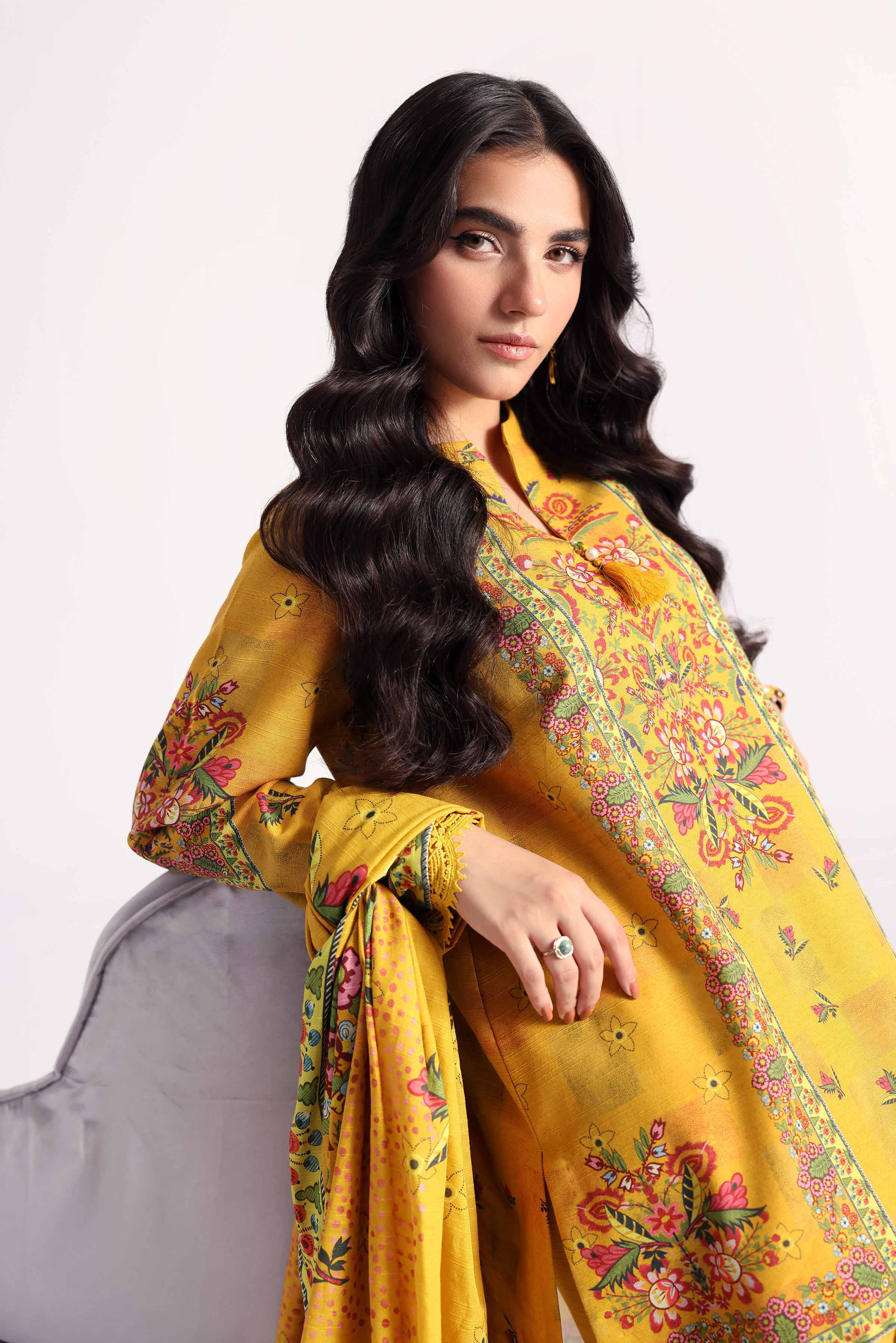 NishatUK - Brown Printed Cotton 3-piece unstitched Suit