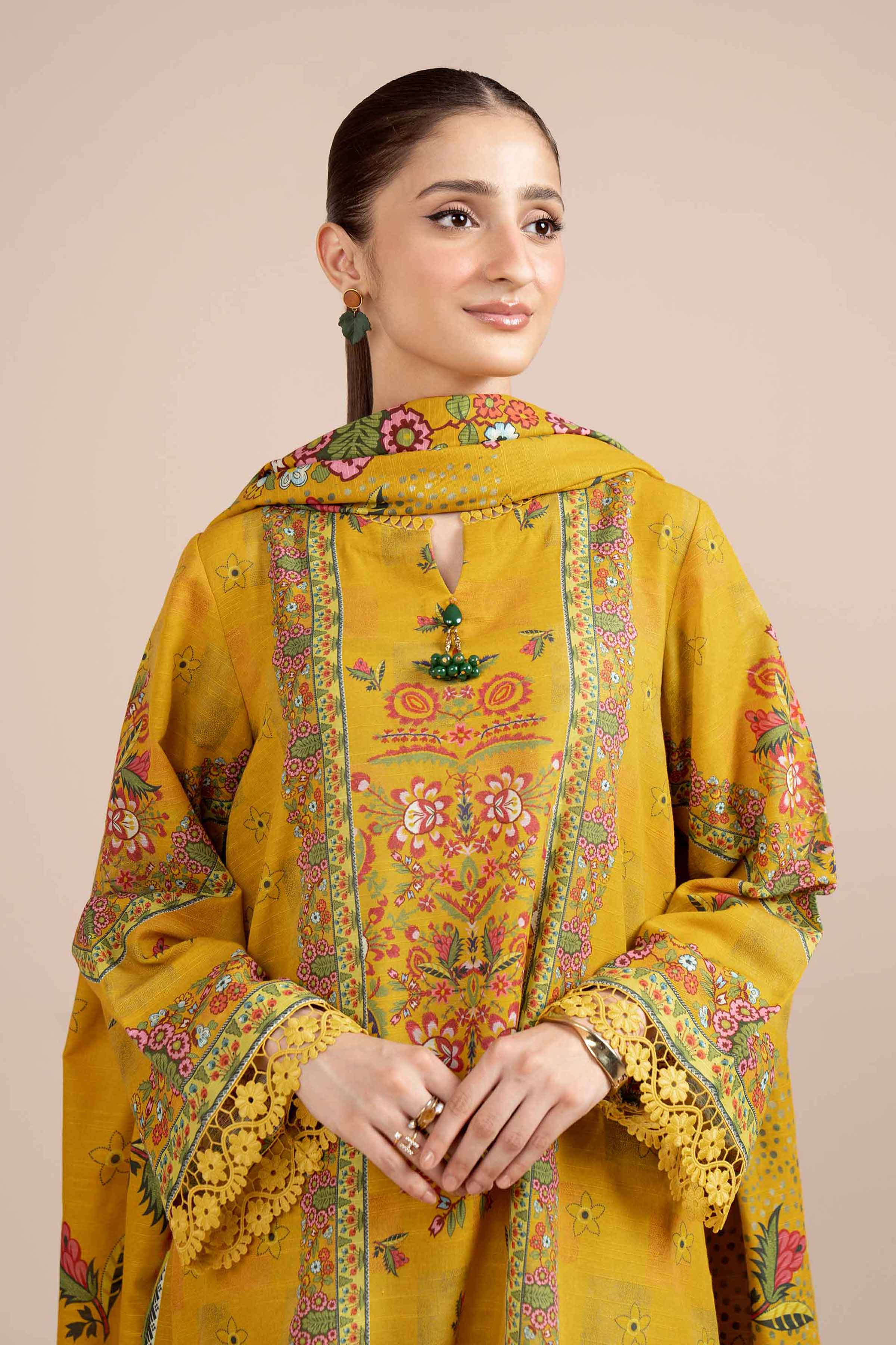 NishatUK - Brown Printed Cotton 3-piece unstitched Suit