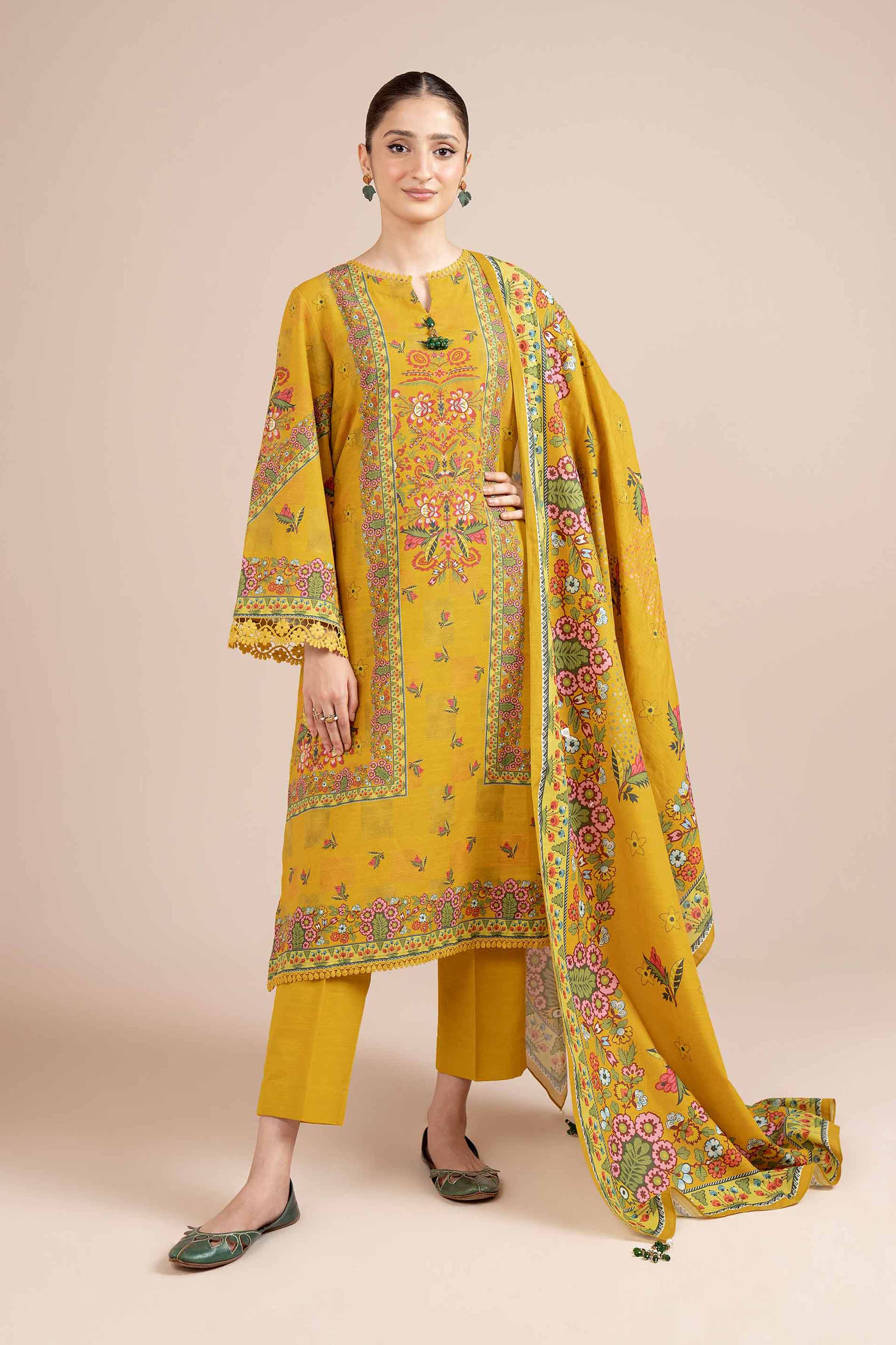 NishatUK - Brown Printed Cotton 3-piece unstitched Suit