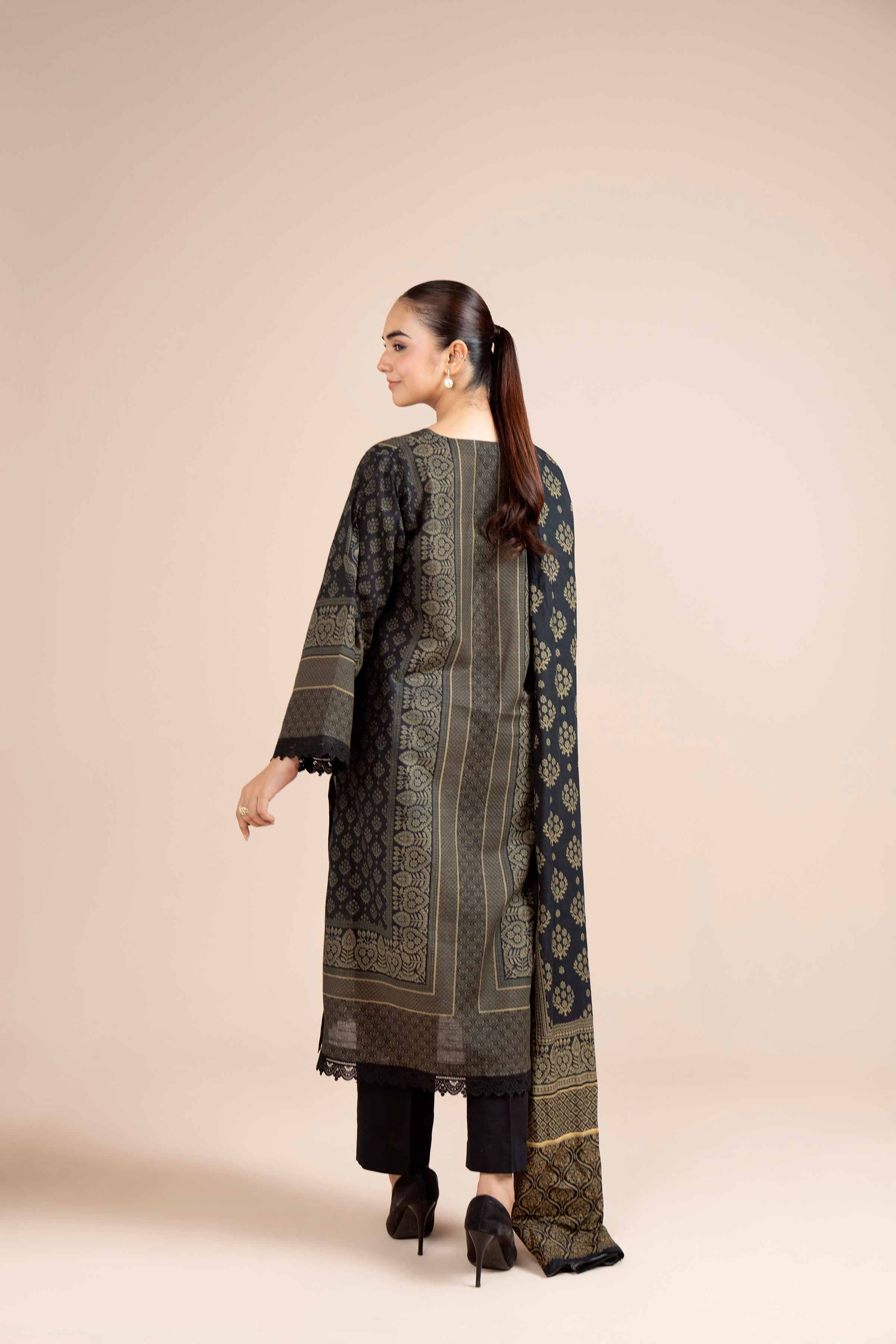 NishatUK - Brown Printed Cotton 3-piece unstitched Suit