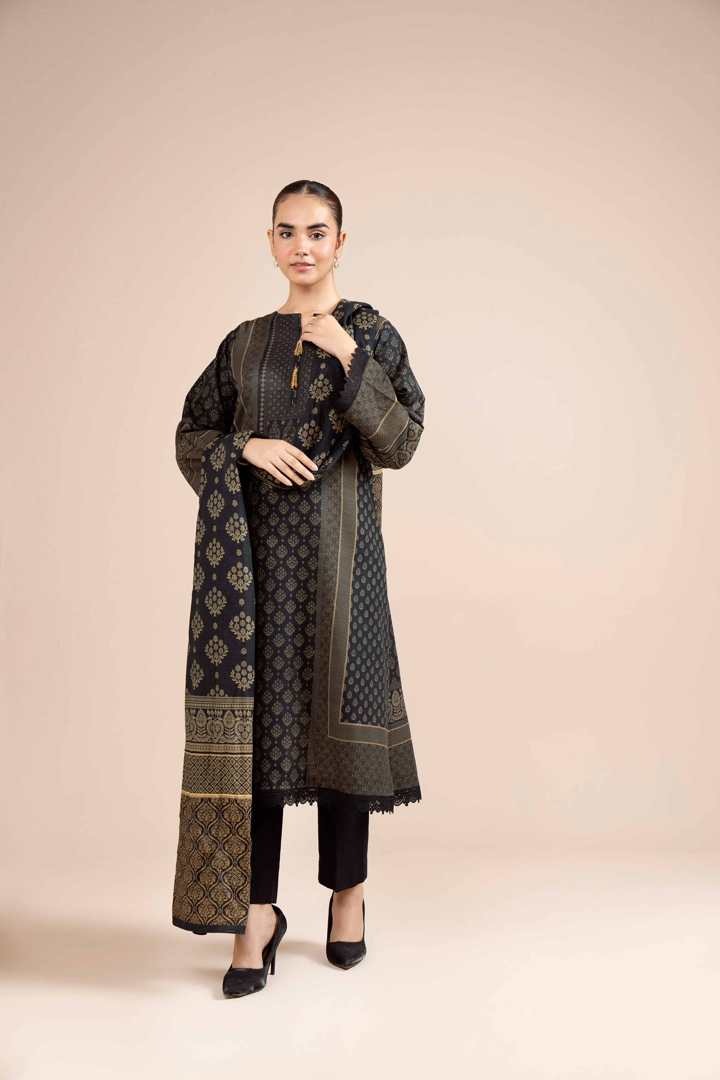 NishatUK - Brown Printed Cotton 3-piece unstitched Suit