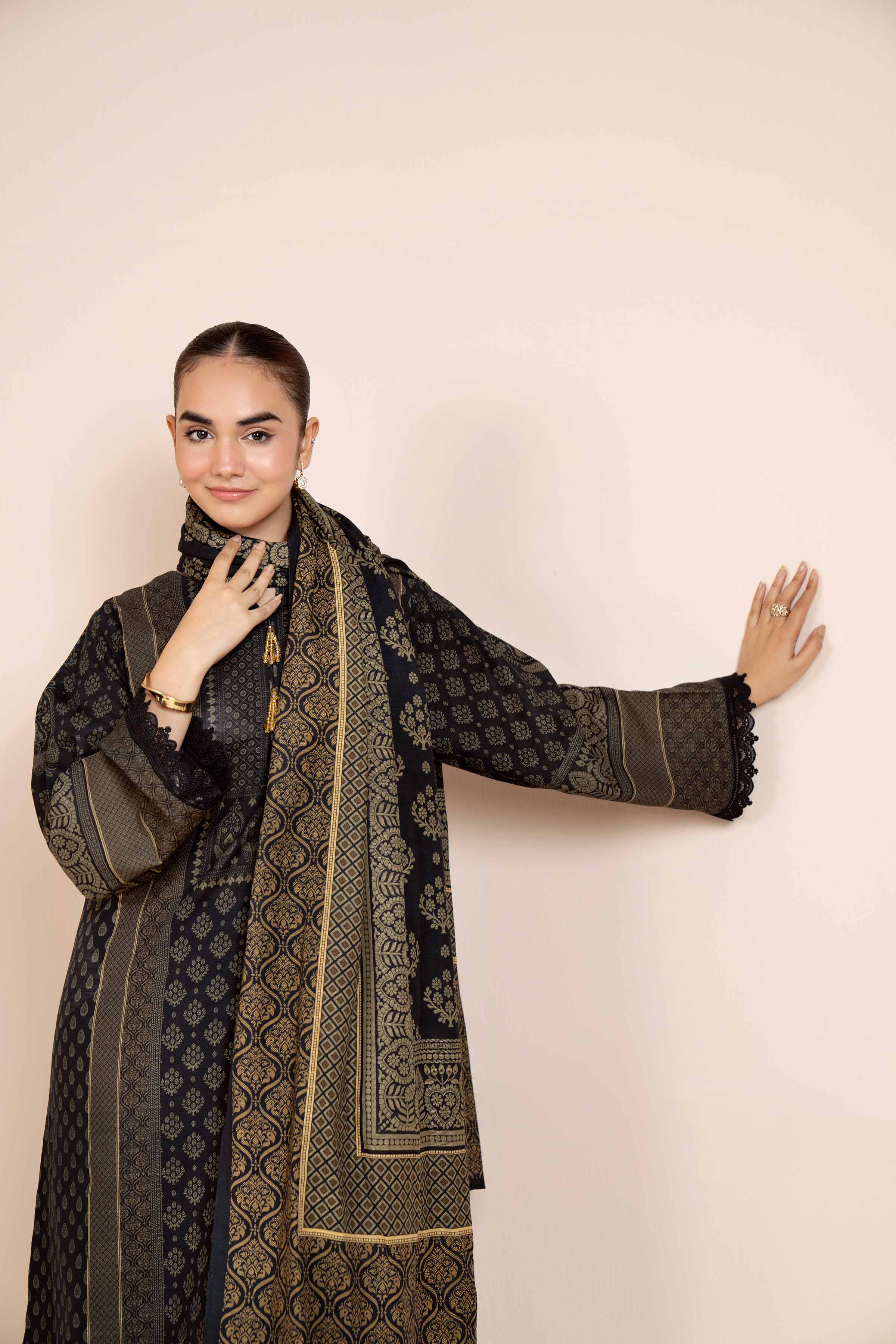 NishatUK - Brown Printed Cotton 3-piece unstitched Suit