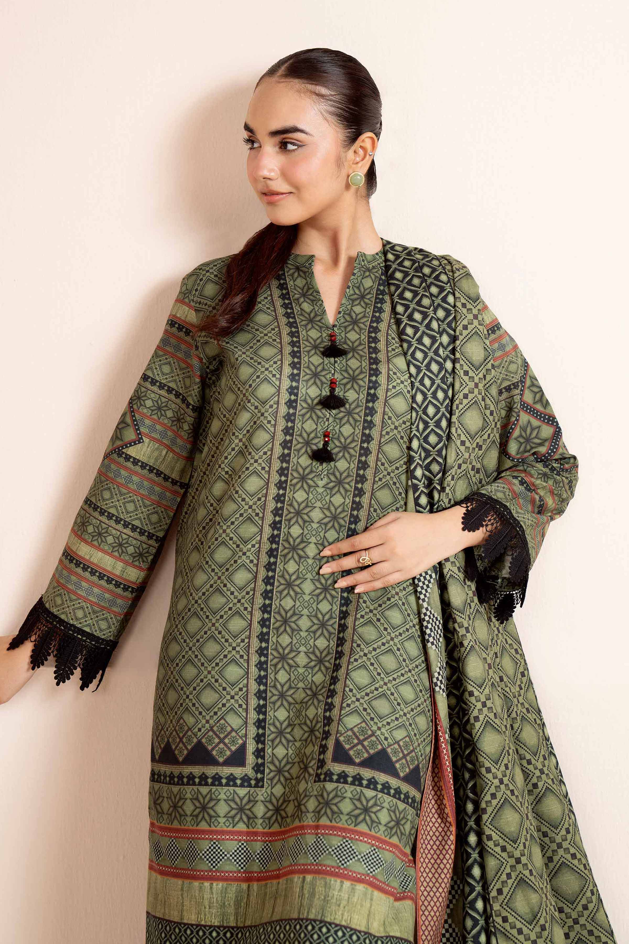 NishatUK - Brown Printed Cotton 3-piece unstitched Suit