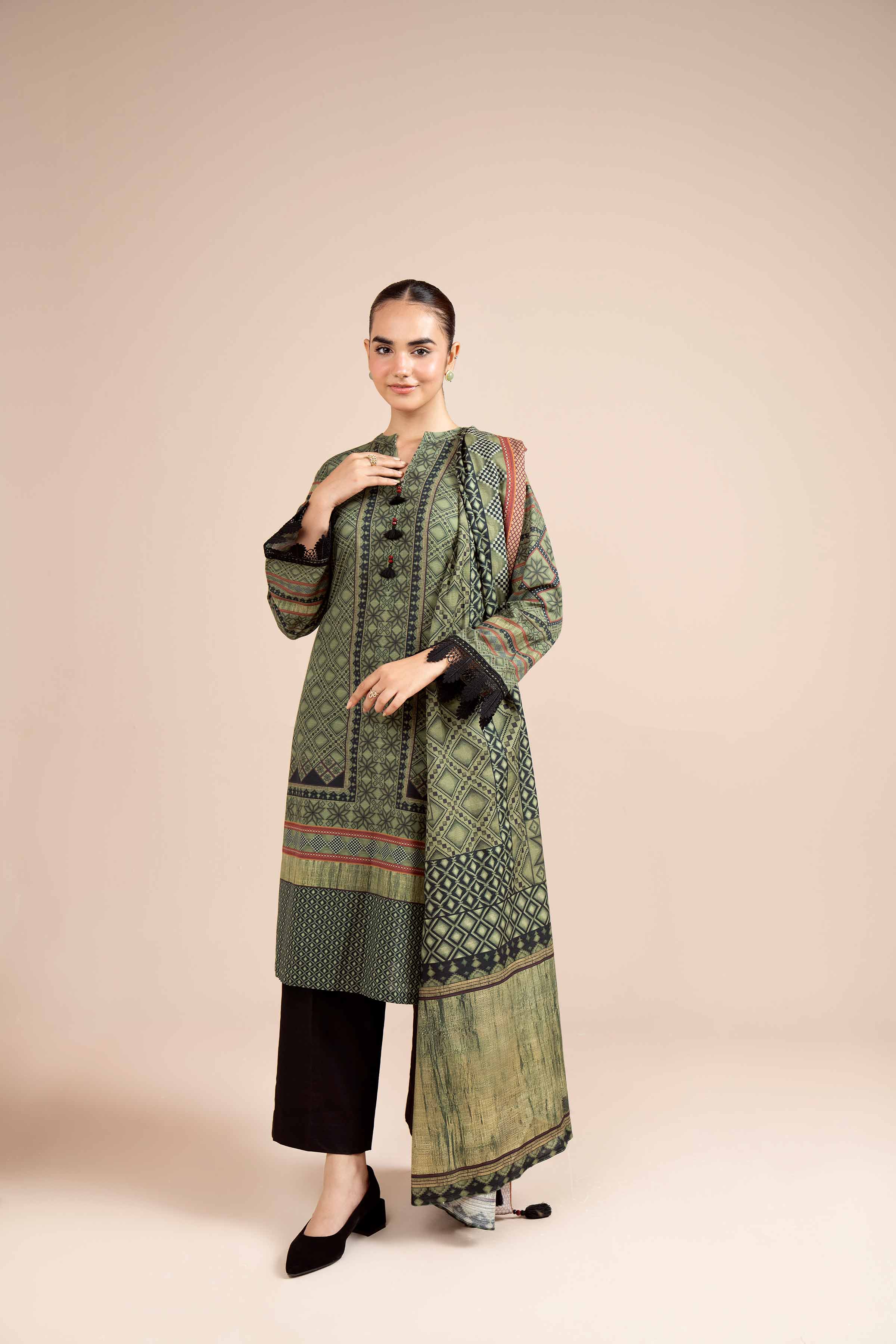 NishatUK - Brown Printed Cotton 3-piece unstitched Suit