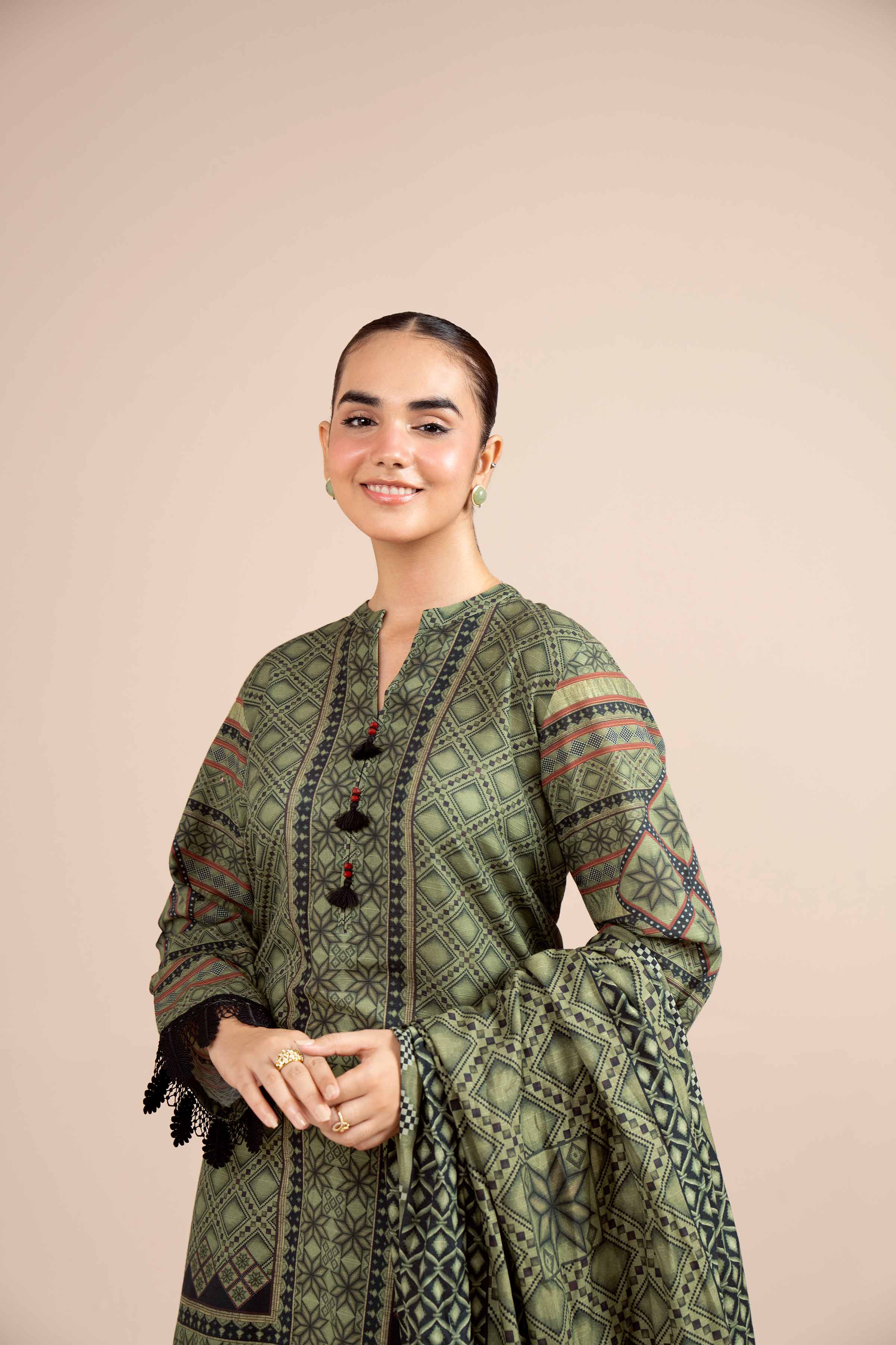 NishatUK - Brown Printed Cotton 3-piece unstitched Suit