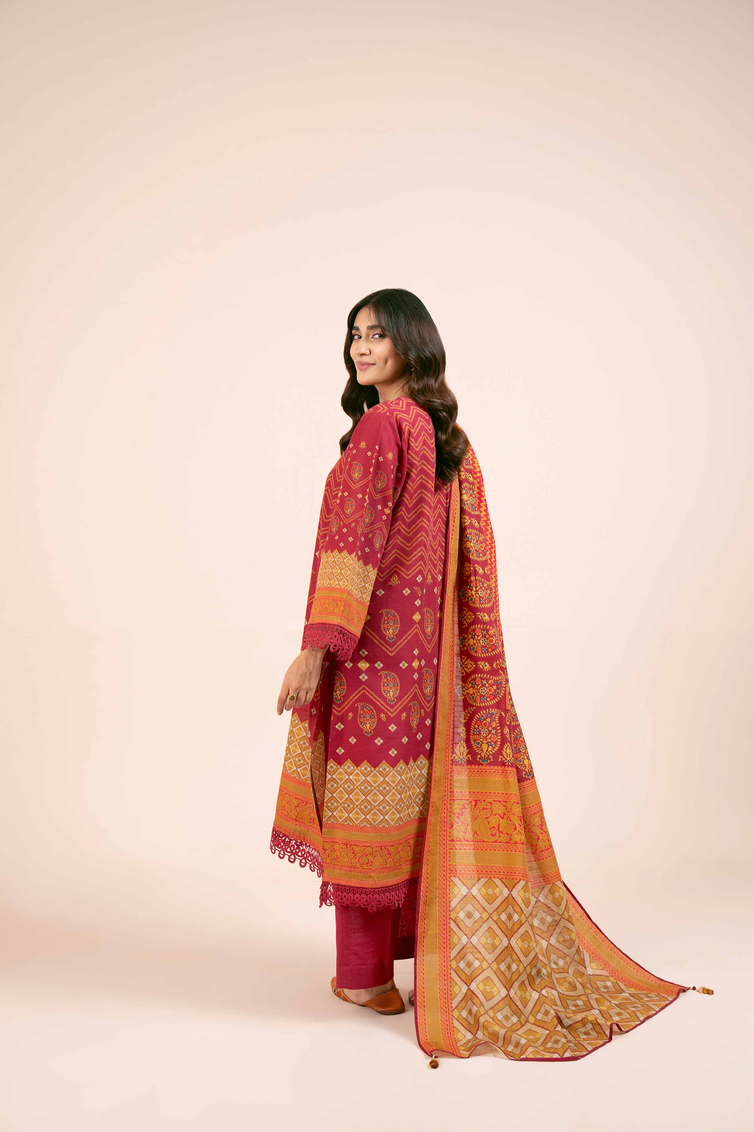 NishatUK - Brown Printed Cotton 3-piece unstitched Suit