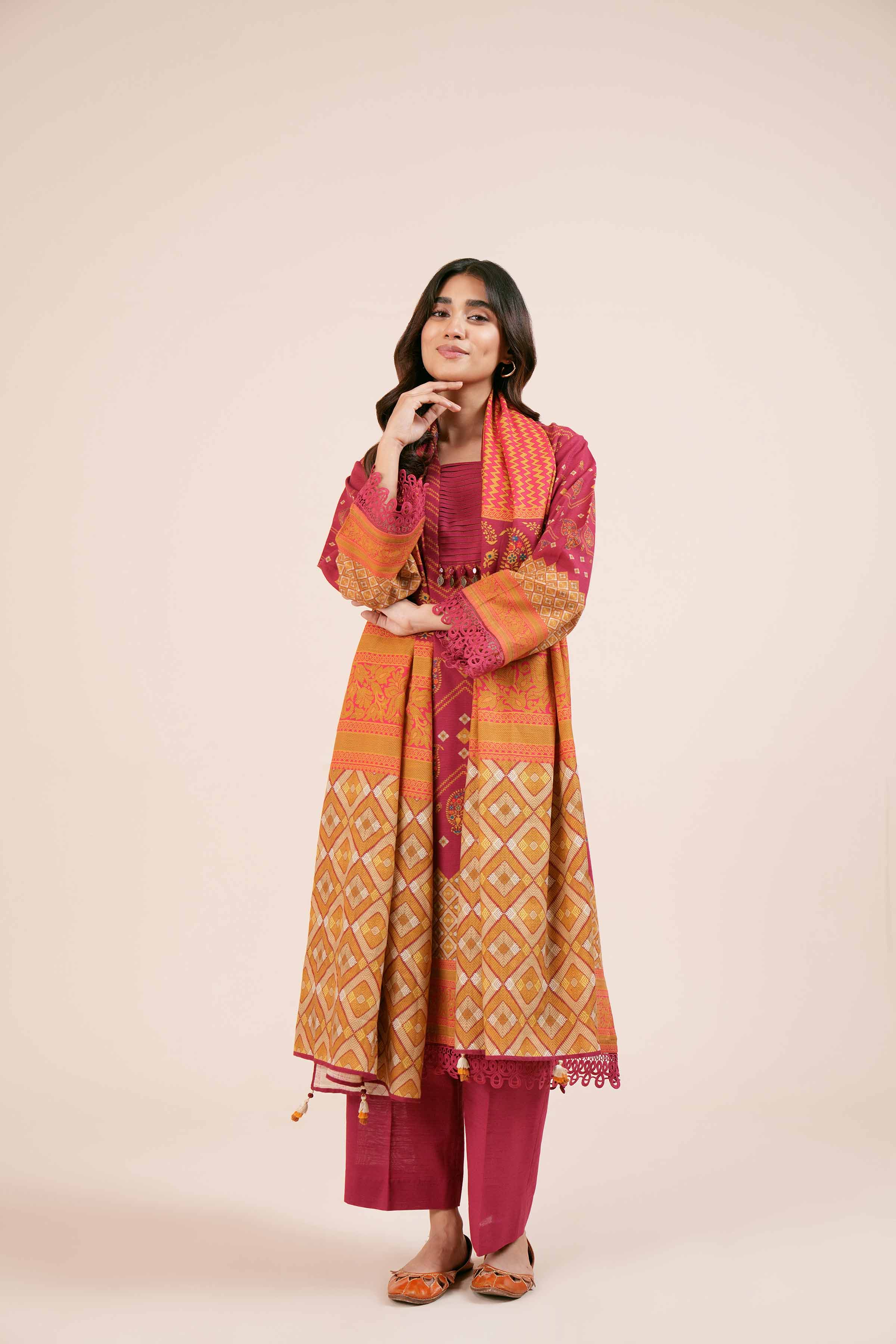 NishatUK - Brown Printed Cotton 3-piece unstitched Suit