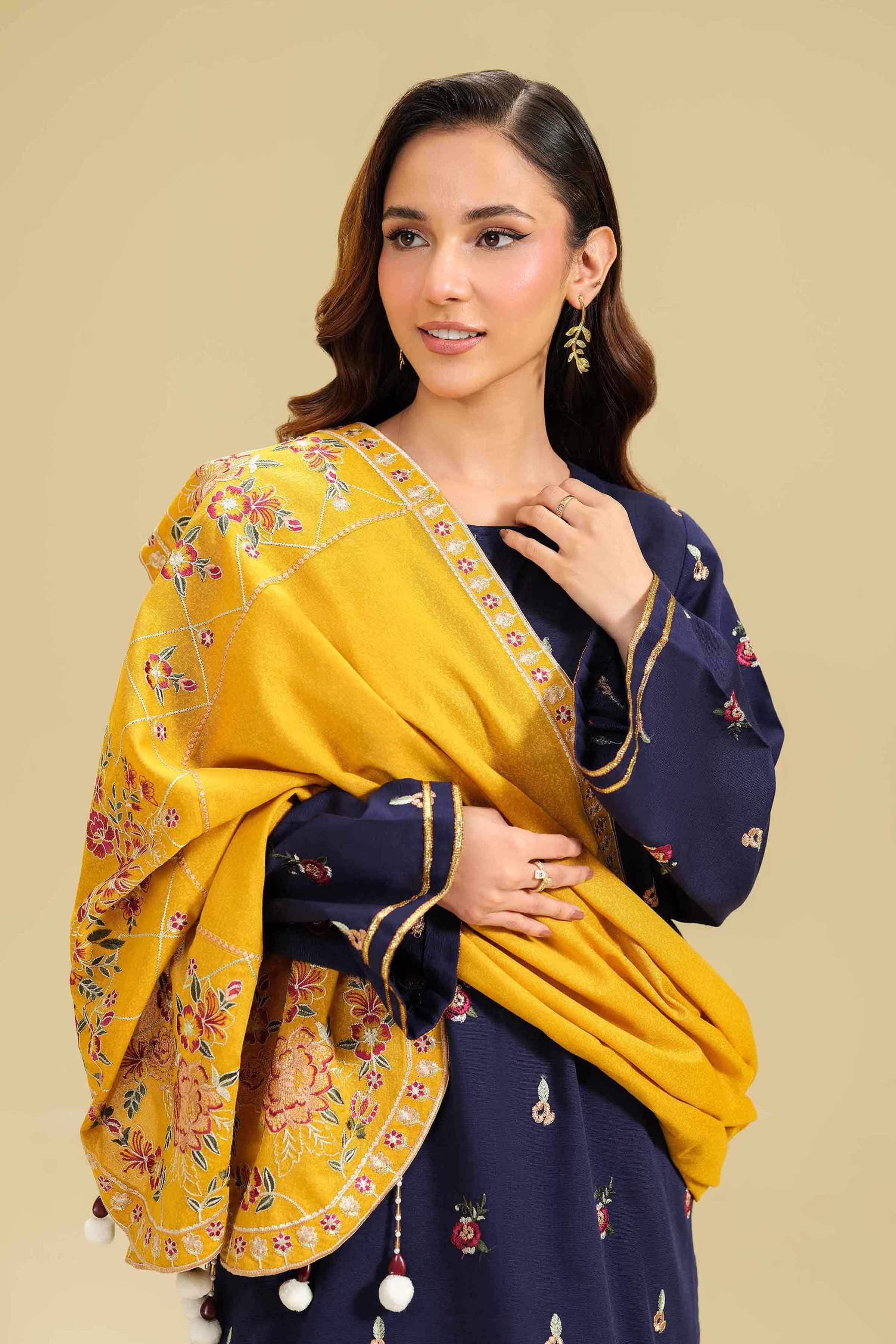NishatUK - Blue Embroidered  Khaddar 3-piece unstitched Suit