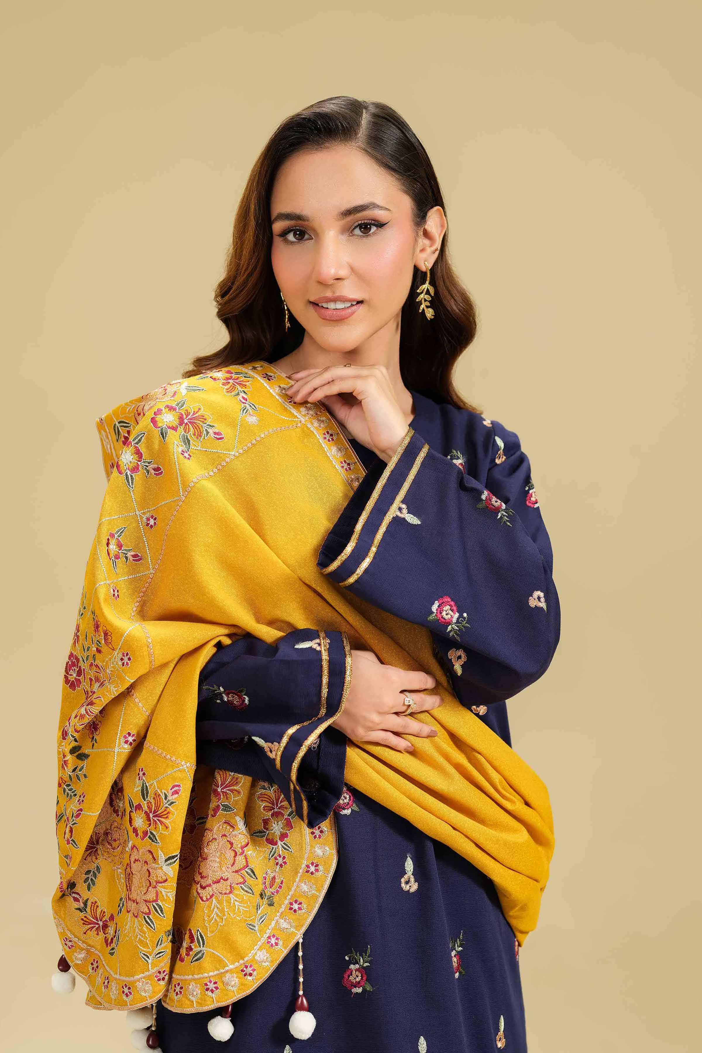 NishatUK - Blue Embroidered  Khaddar 3-piece unstitched Suit