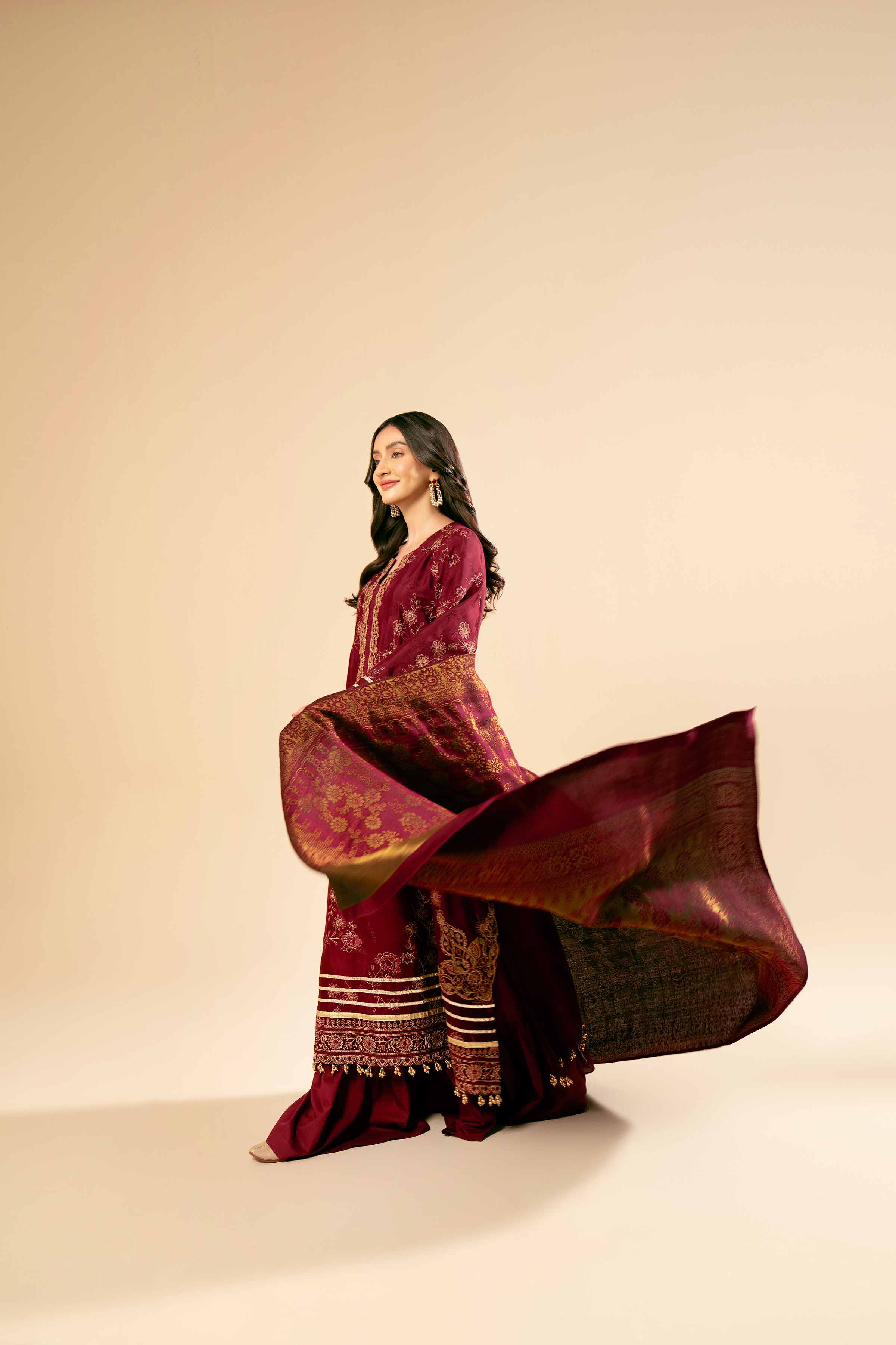 NishatUK - Red Embroidered  Jacquard 3-piece unstitched Suit