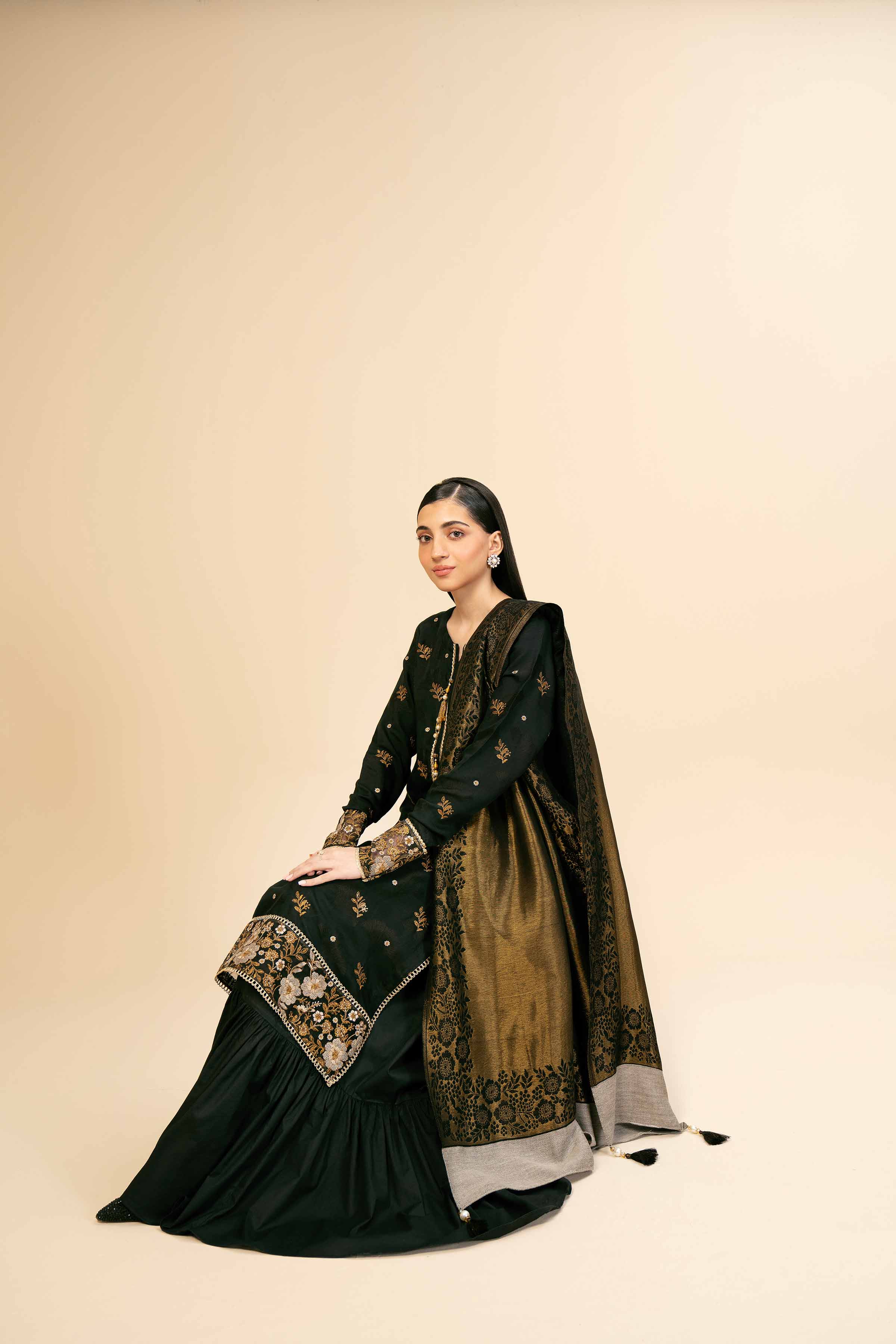 NishatUK - Black Embroidered  Jacquard 3-piece unstitched Suit