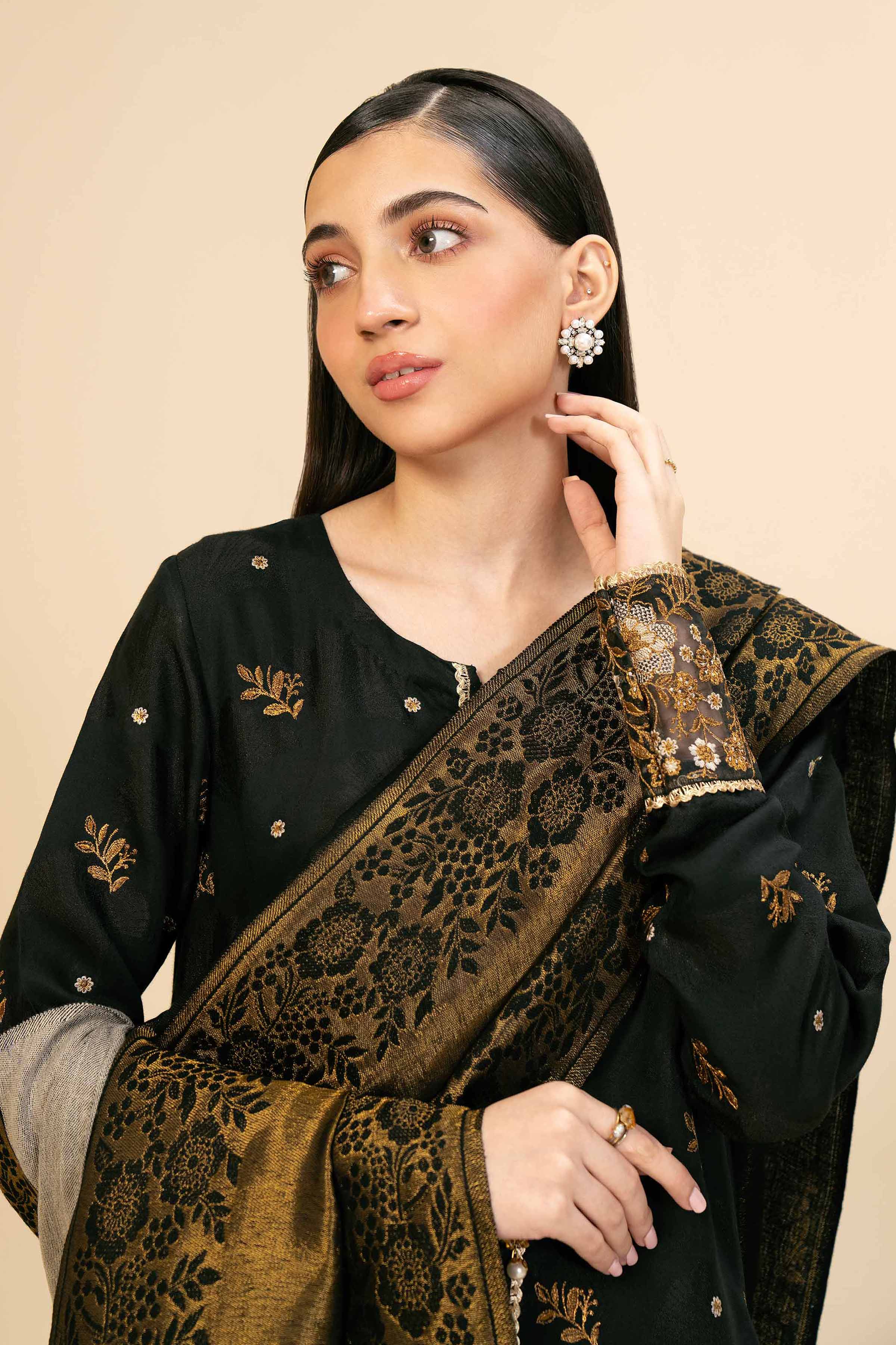 NishatUK - Black Embroidered  Jacquard 3-piece unstitched Suit