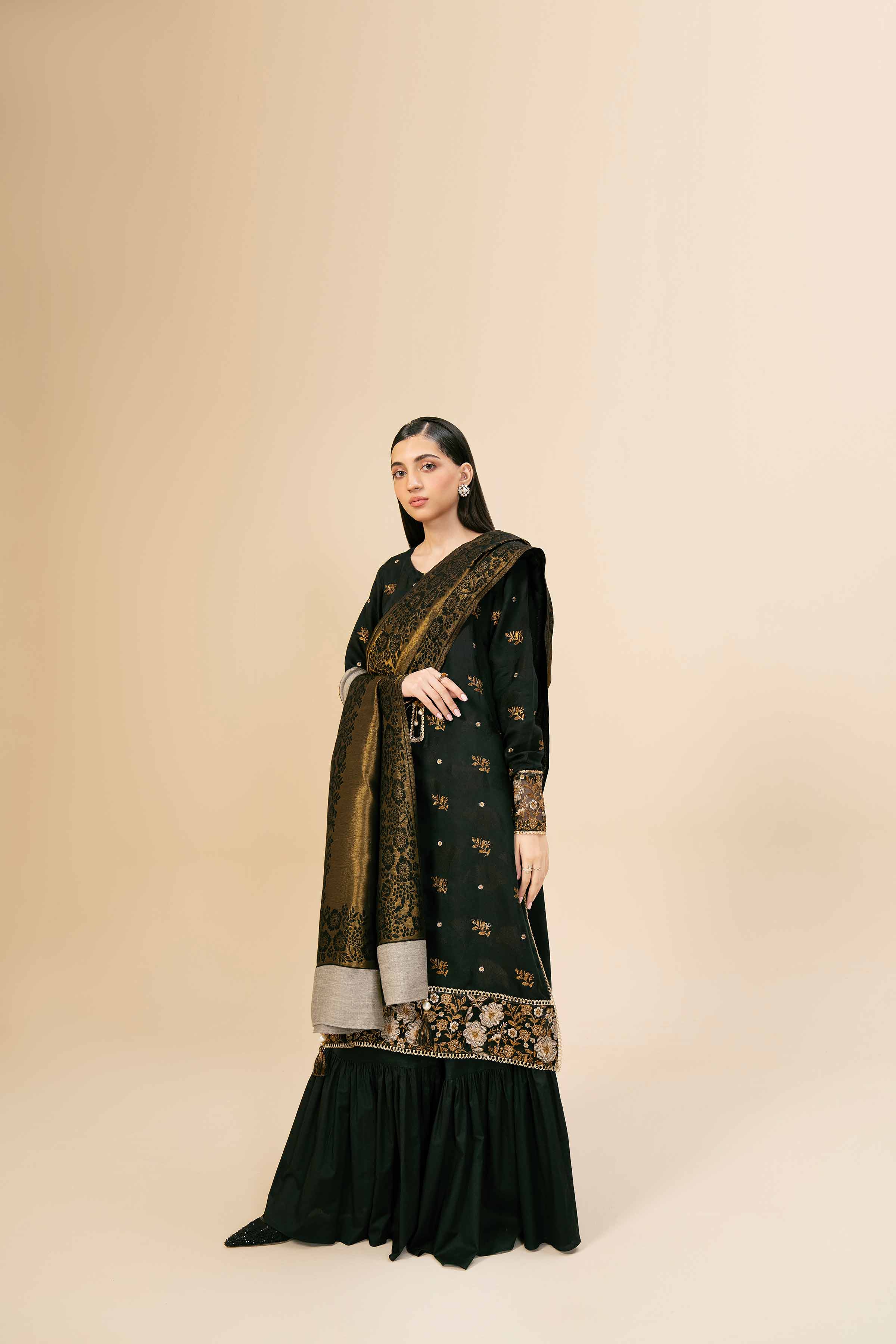 NishatUK - Black Embroidered  Jacquard 3-piece unstitched Suit