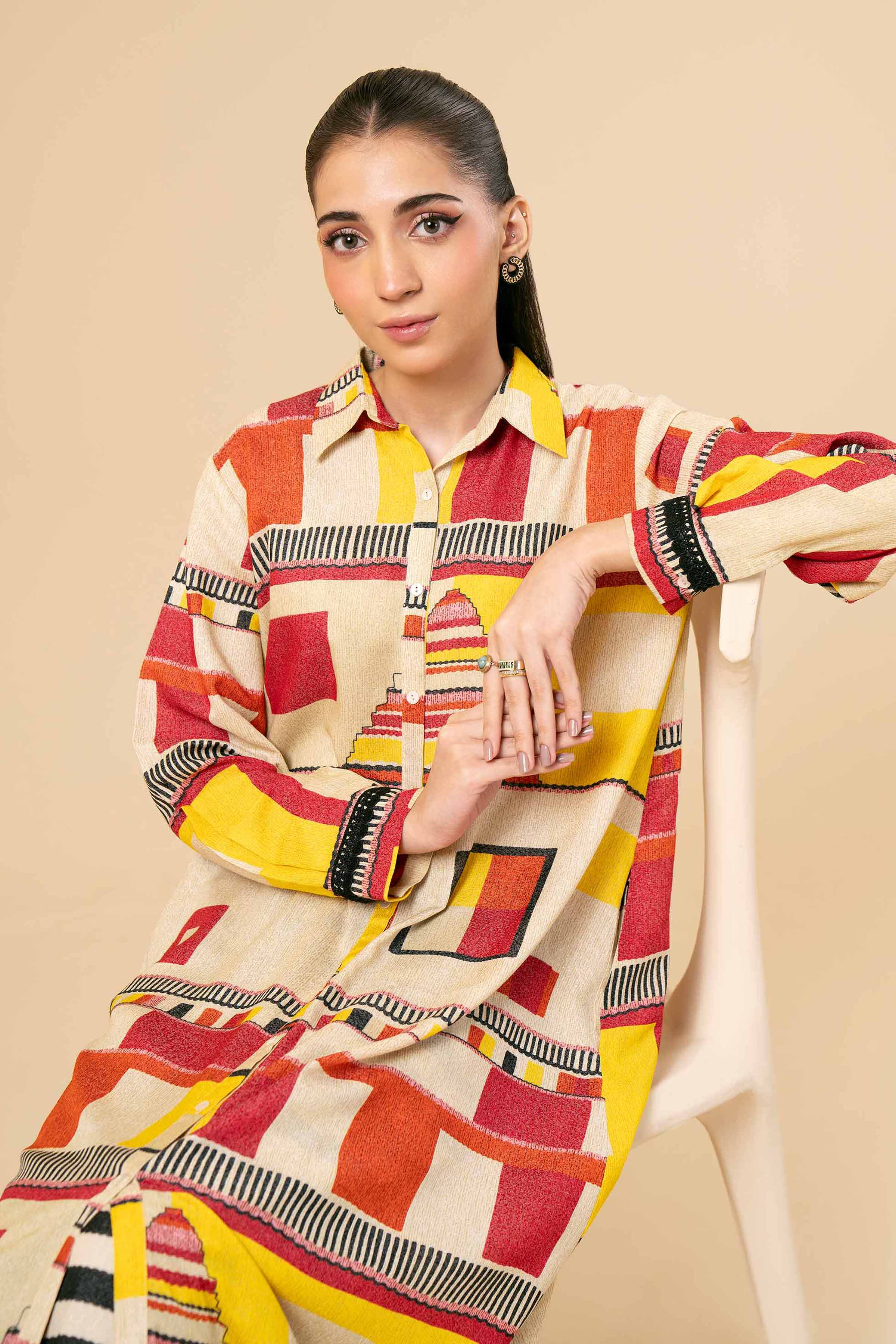 NishatUK - Brown Printed Karandi 2-piece unstitched Dress