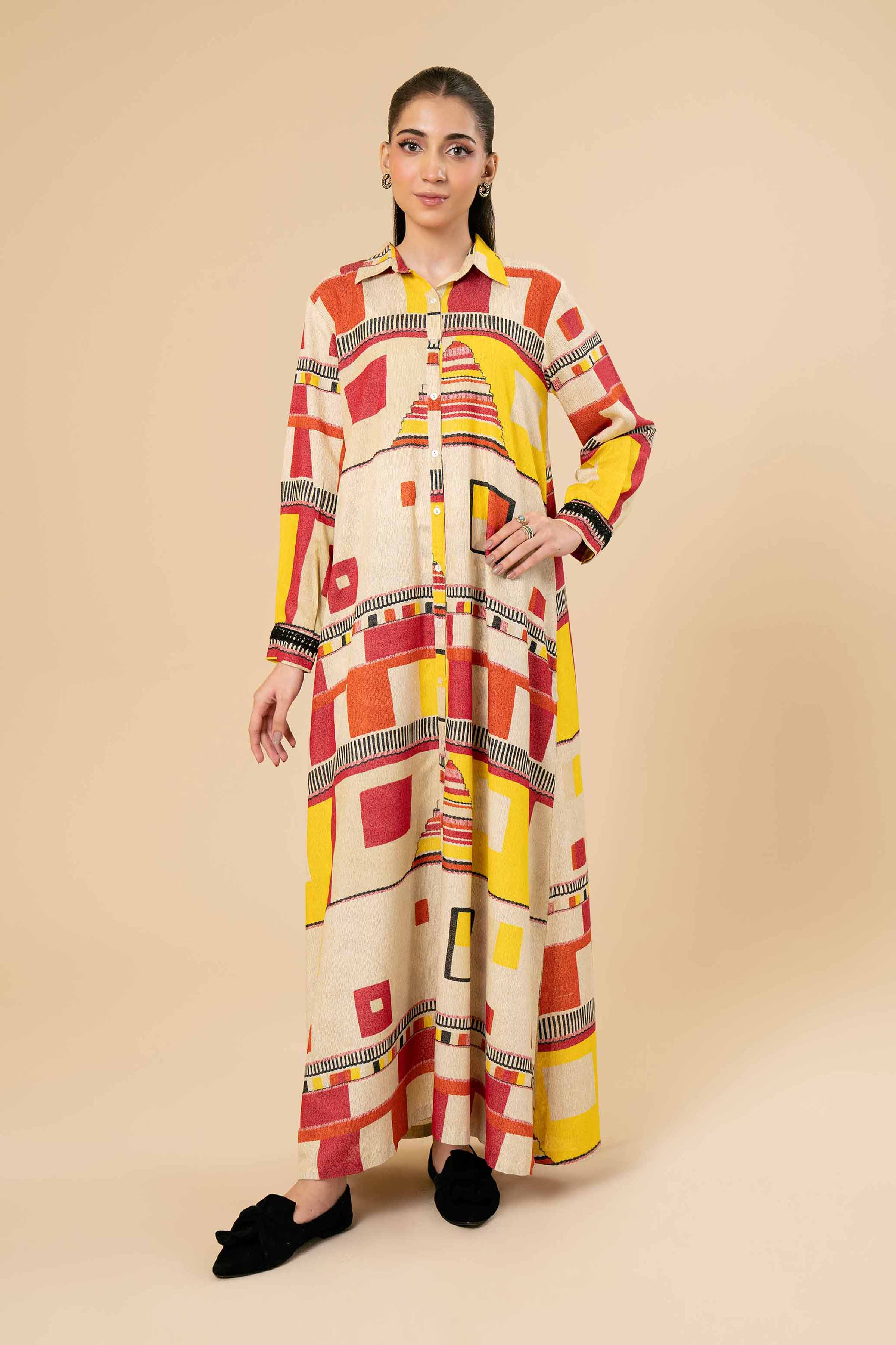 NishatUK - Brown Printed Karandi 2-piece unstitched Dress