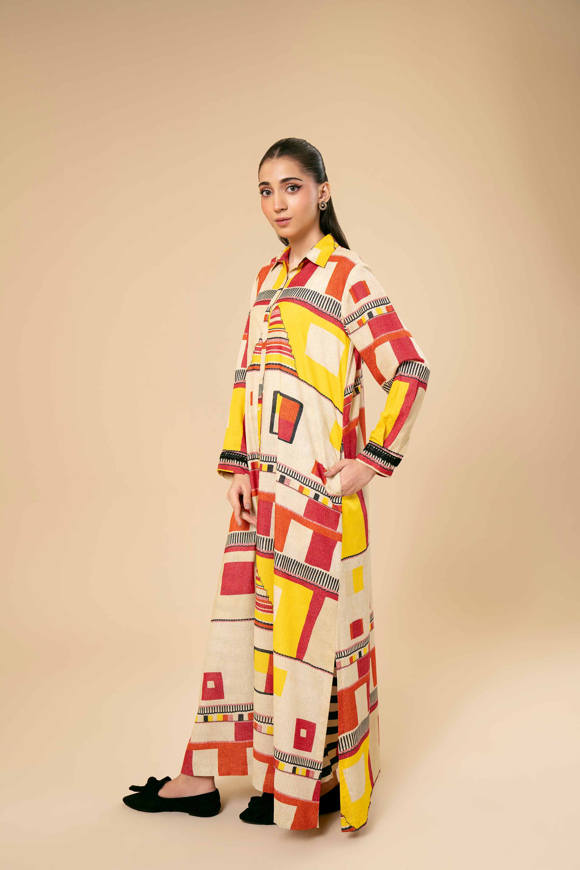NishatUK - Brown Printed Karandi 2-piece unstitched Dress
