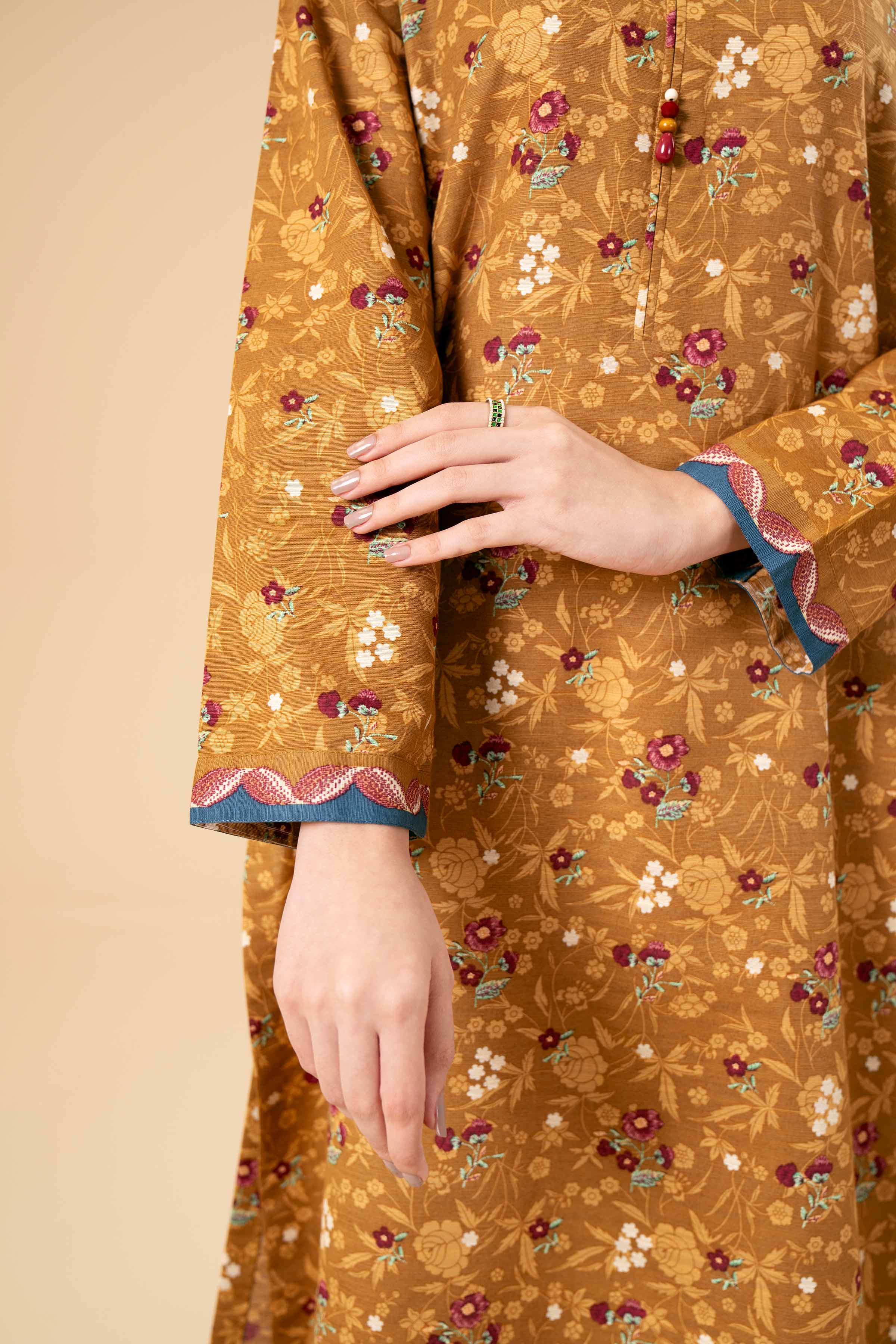 NishatUK - Brown Printed  Cotton 2-piece unstitched Dress