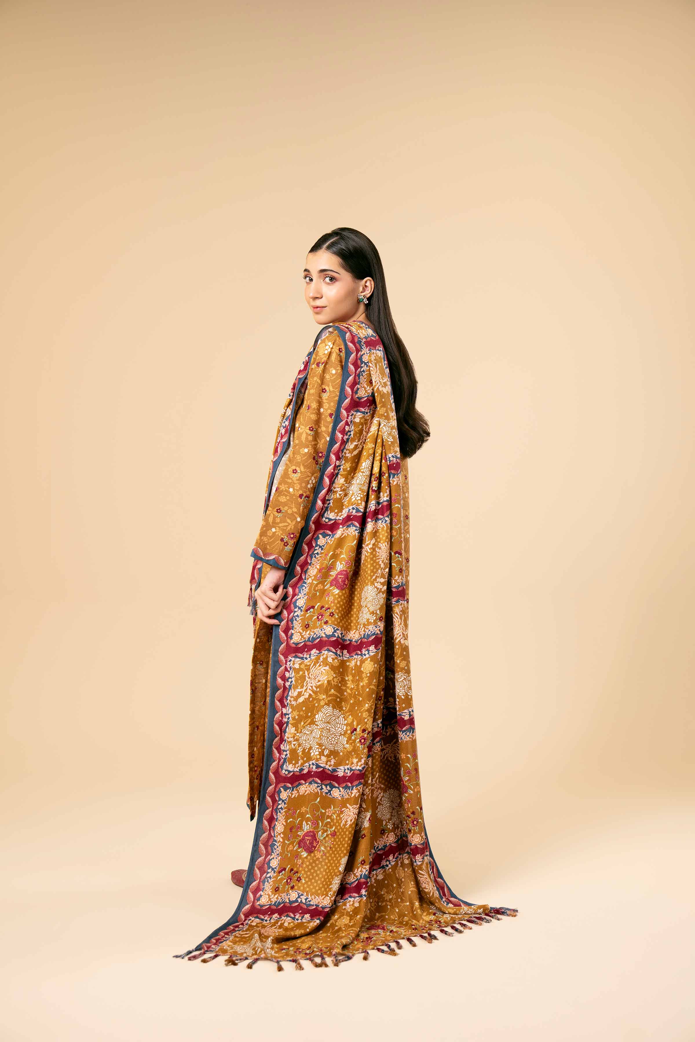 NishatUK - Brown Printed  Cotton 2-piece unstitched Dress