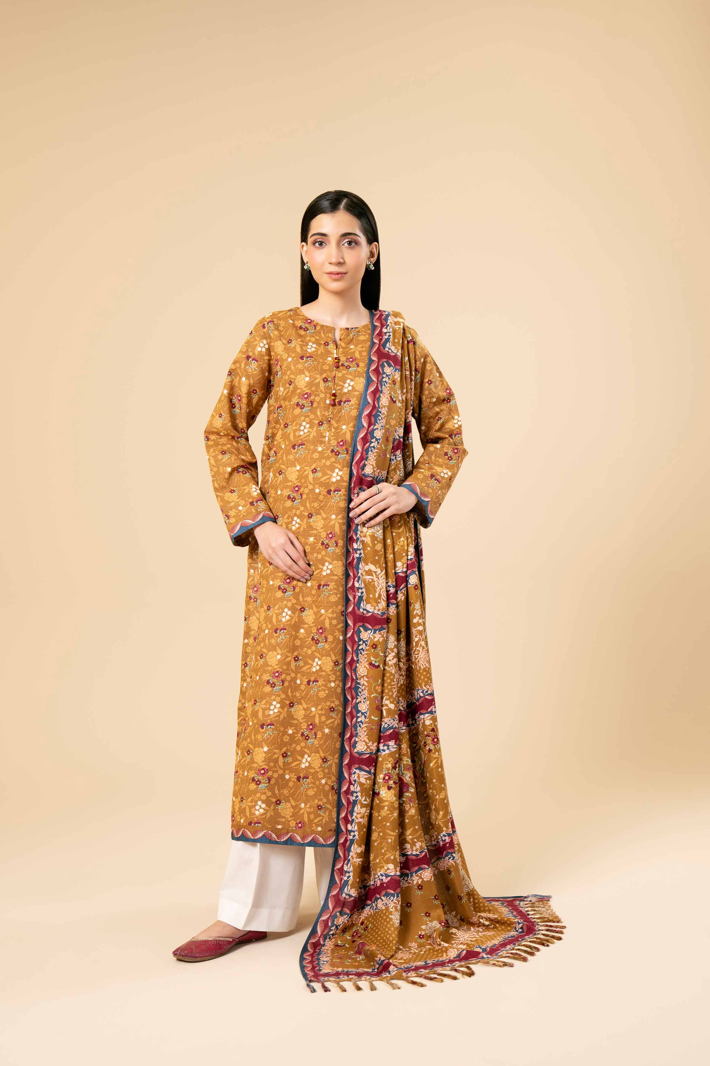 NishatUK - Brown Printed  Cotton 2-piece unstitched Dress