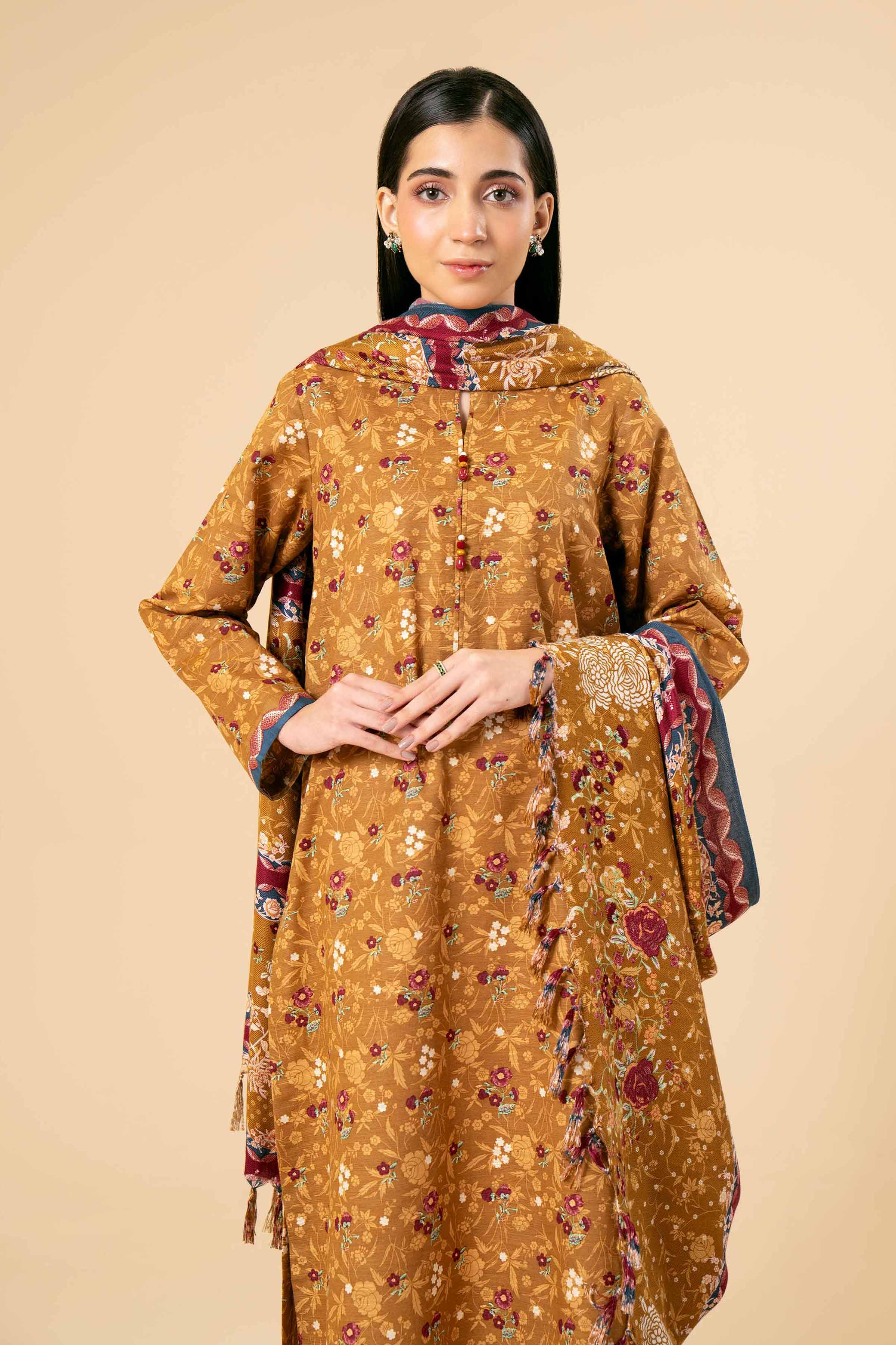 NishatUK - Brown Printed  Cotton 2-piece unstitched Dress