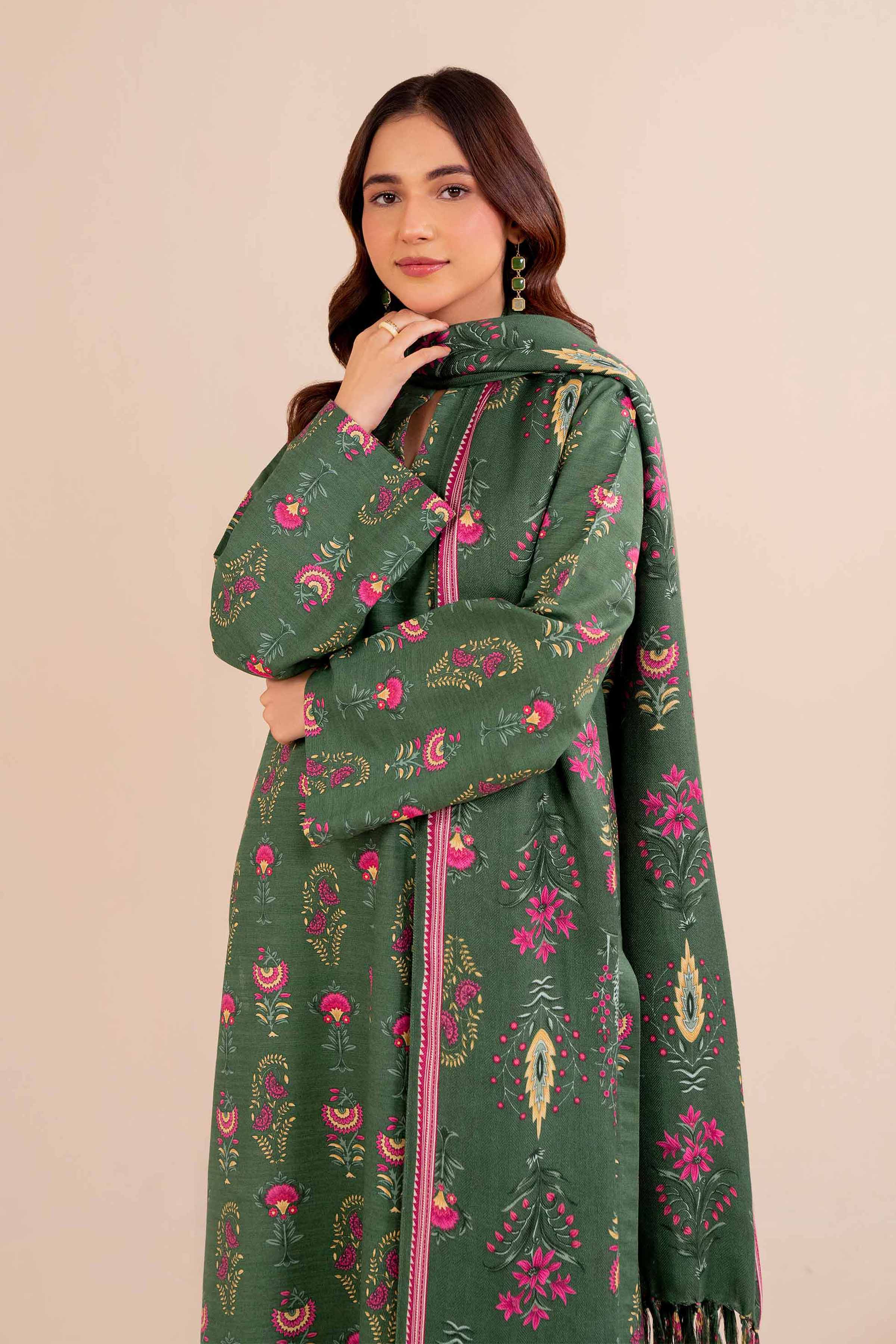 NishatUK - Brown Printed  Cotton 2-piece unstitched Dress