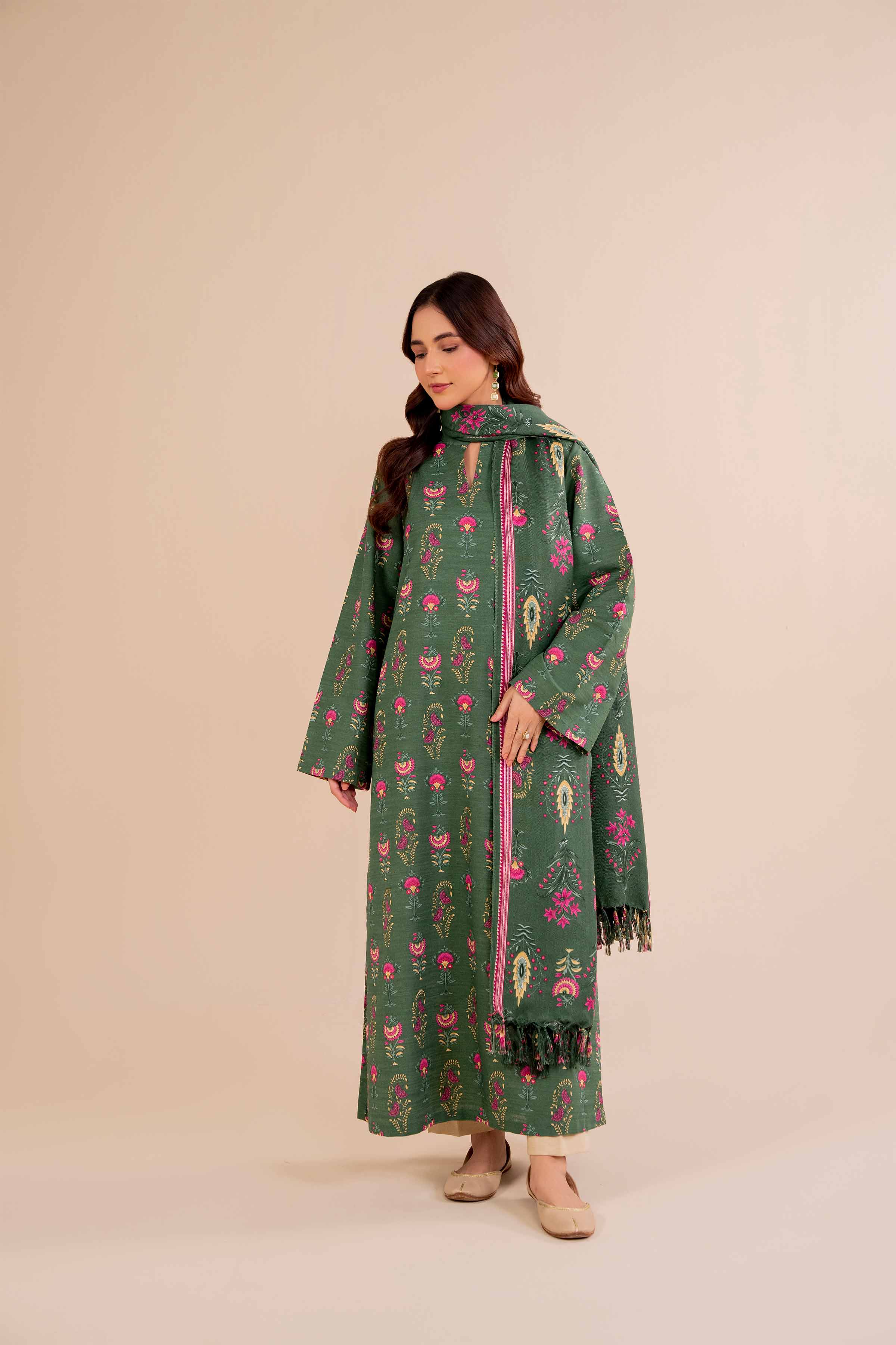 NishatUK - Brown Printed  Cotton 2-piece unstitched Dress