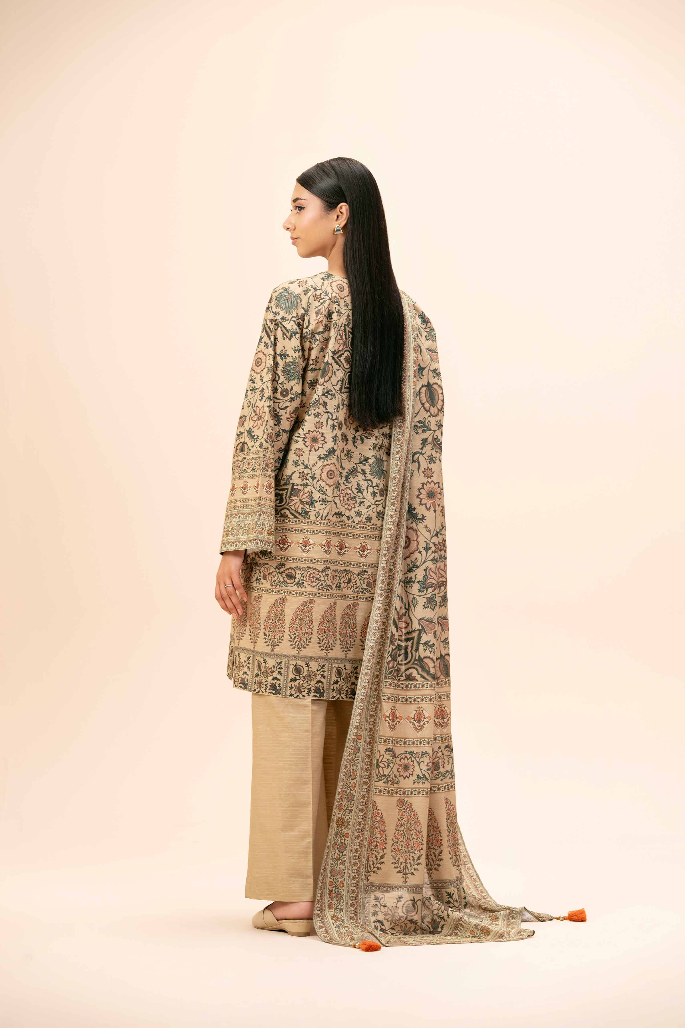 NishatUK - Brown Printed Cotton 3-piece unstitched Suit