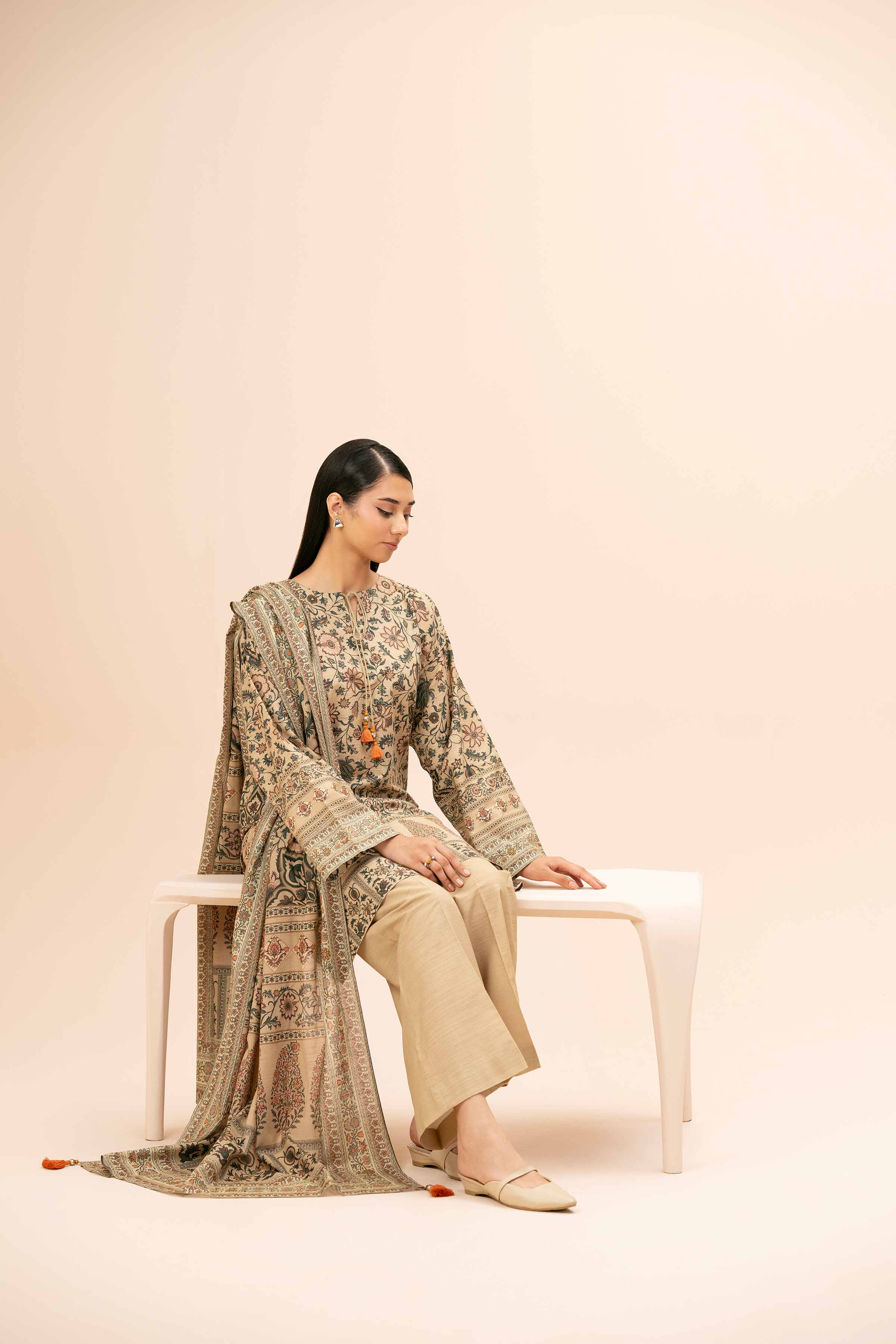 NishatUK - Brown Printed Cotton 3-piece unstitched Suit