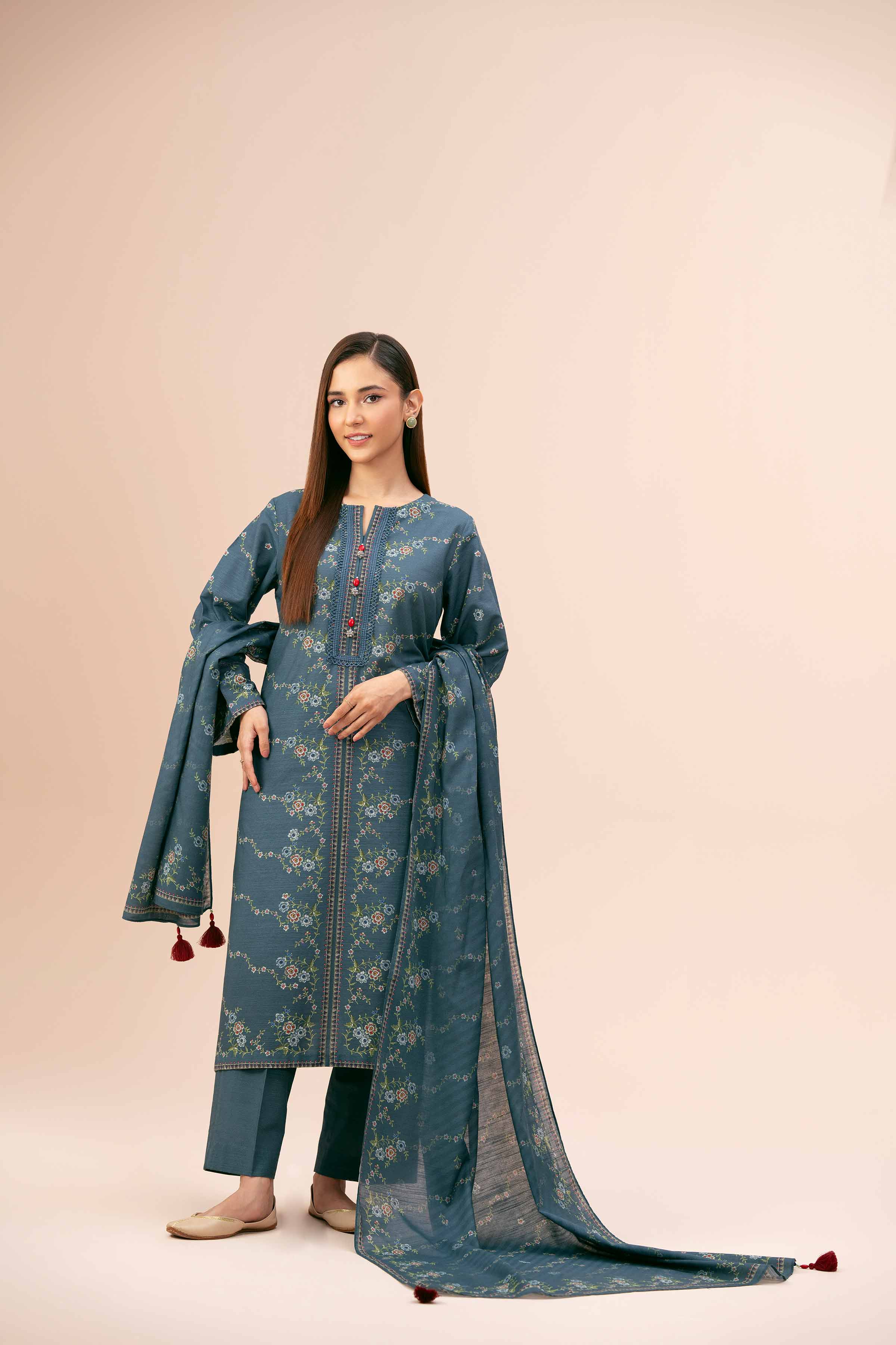 NishatUK - Brown Printed Cotton 3-piece unstitched Suit
