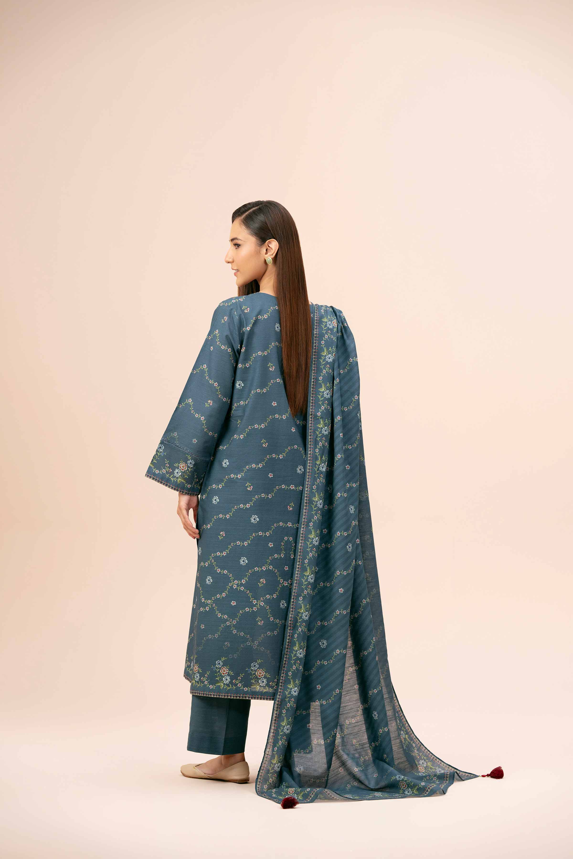 NishatUK - Brown Printed Cotton 3-piece unstitched Suit