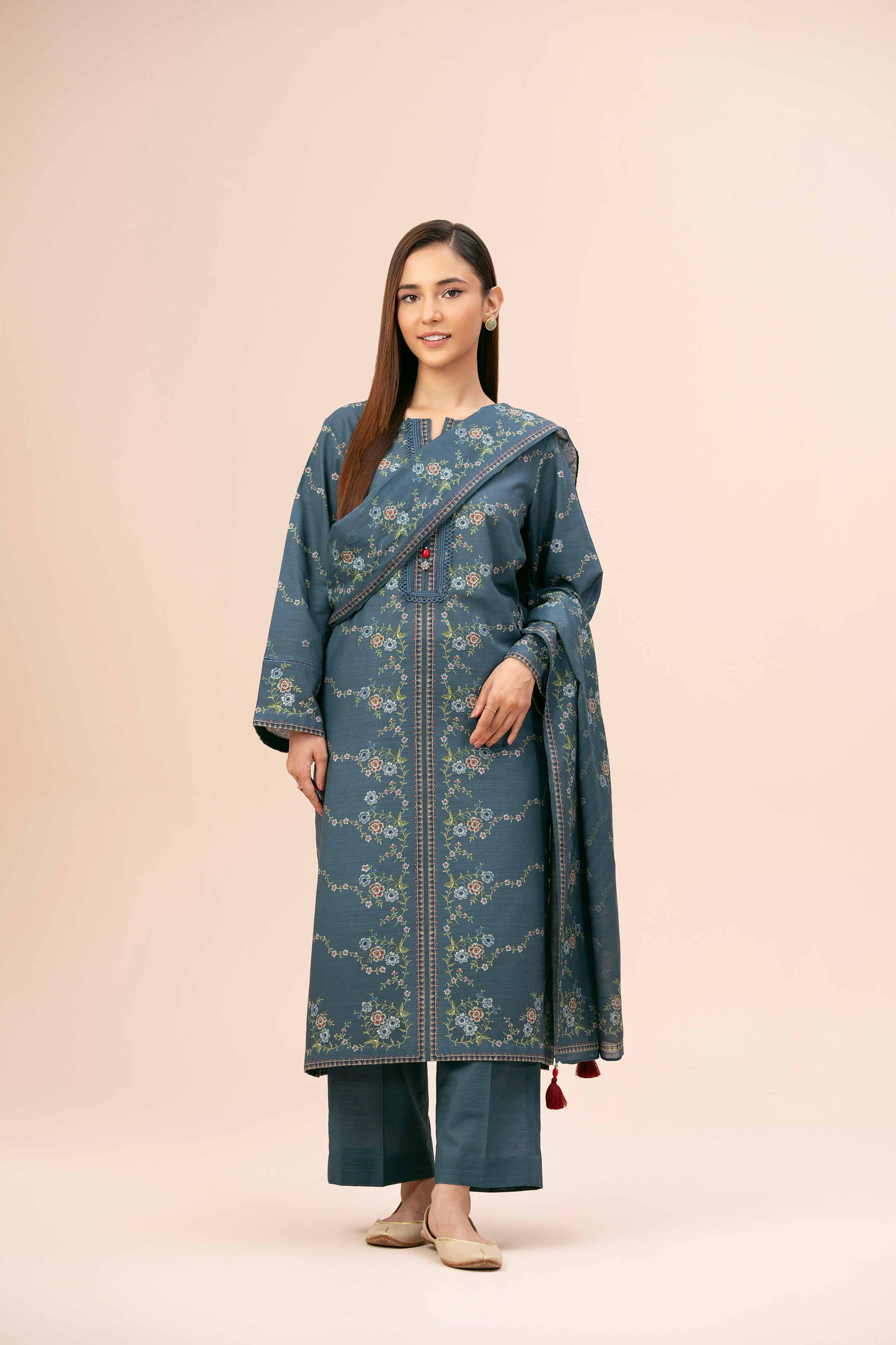 NishatUK - Brown Printed Cotton 3-piece unstitched Suit