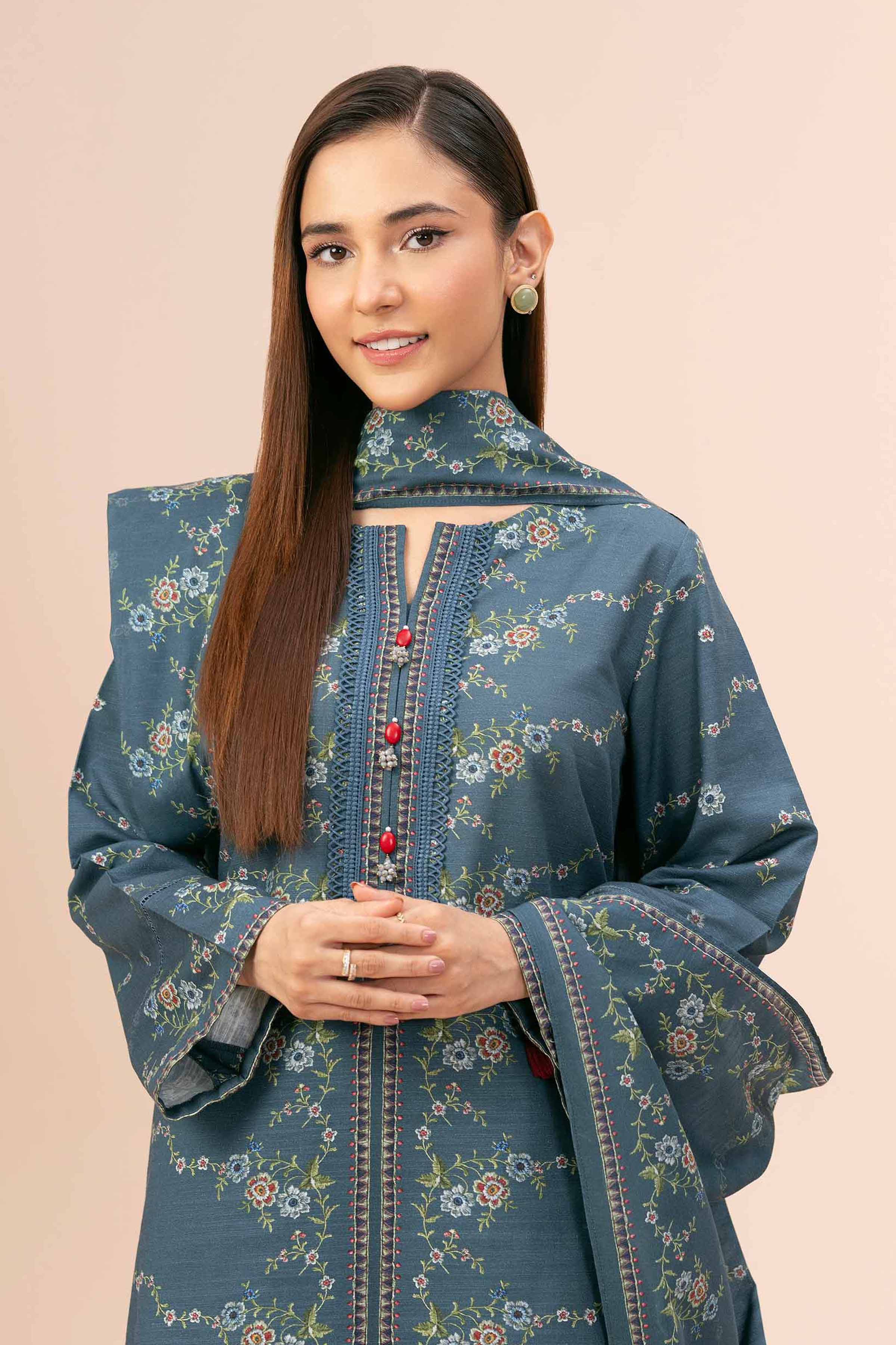 NishatUK - Brown Printed Cotton 3-piece unstitched Suit