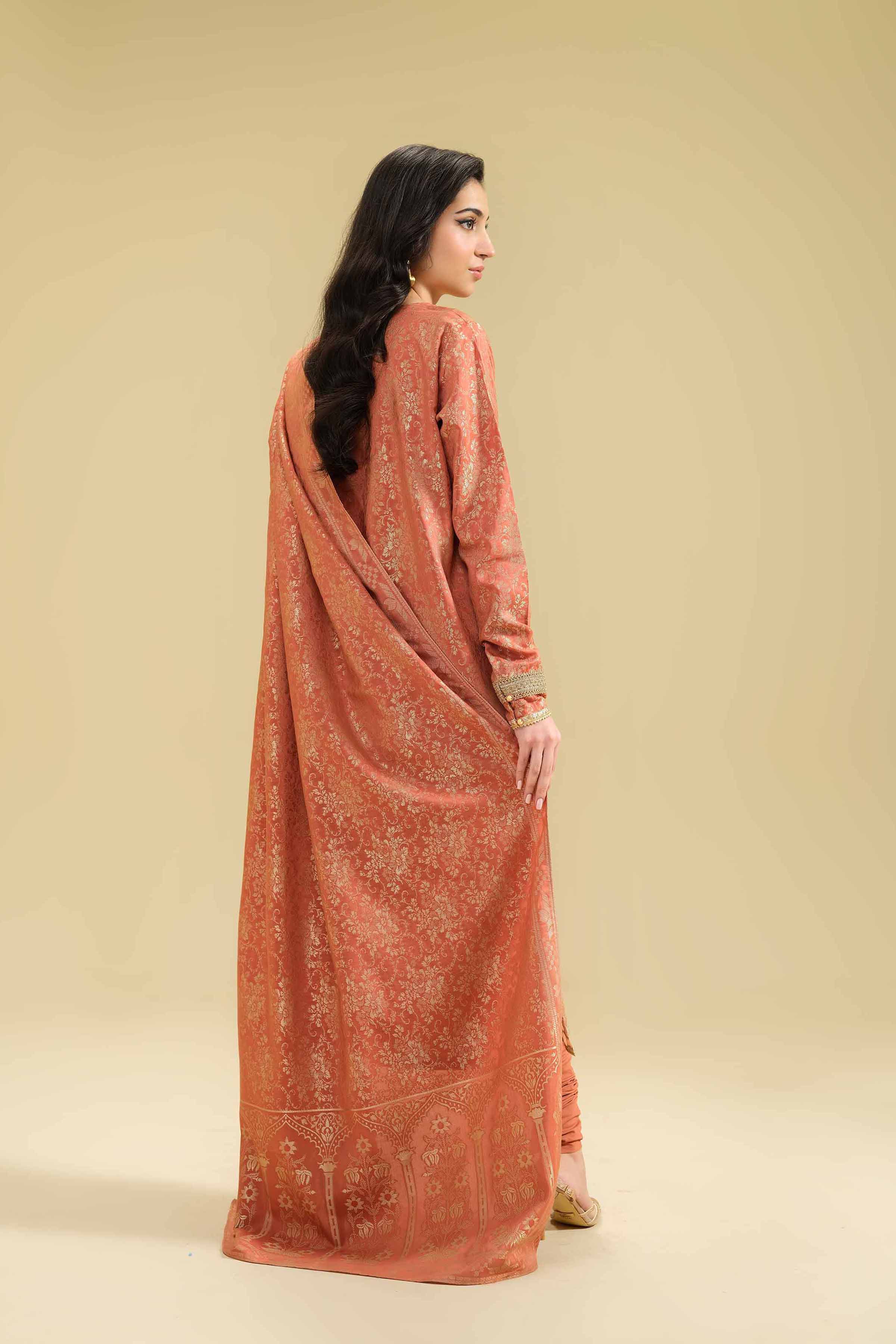 NishatUK - Orange Rust Embroidered  Jacquard 3-piece unstitched Suit