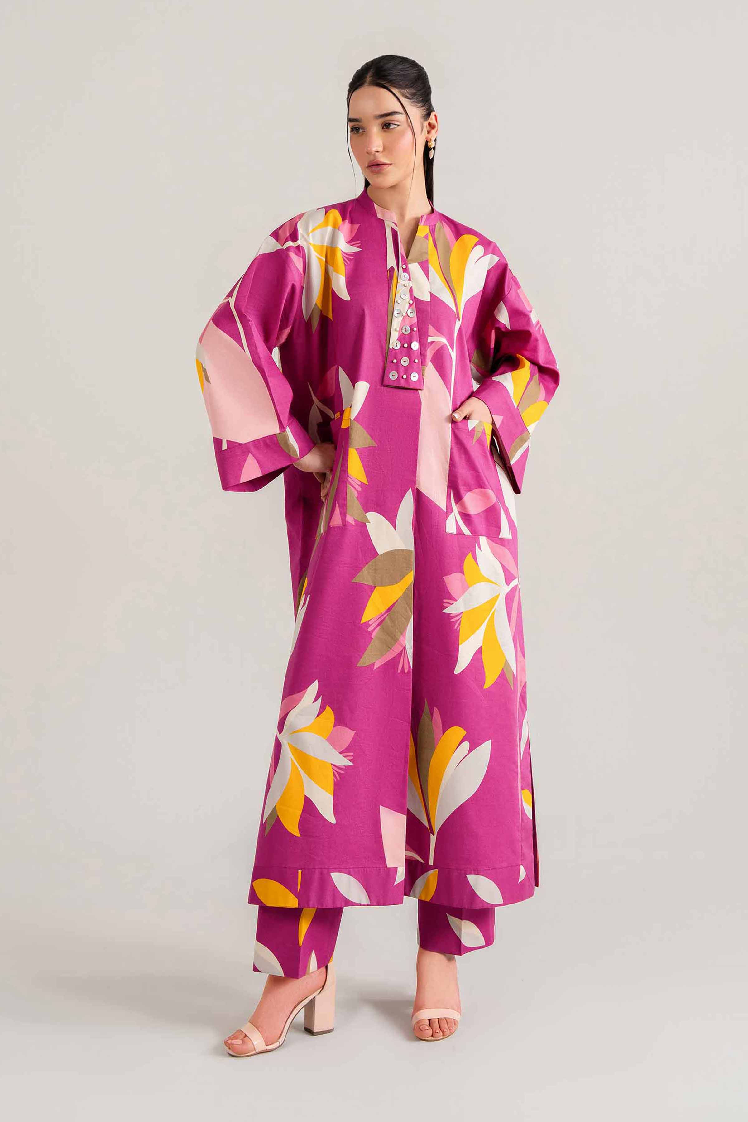 NishatUK - Magenta Printed Cambric 2-piece unstitched Dress