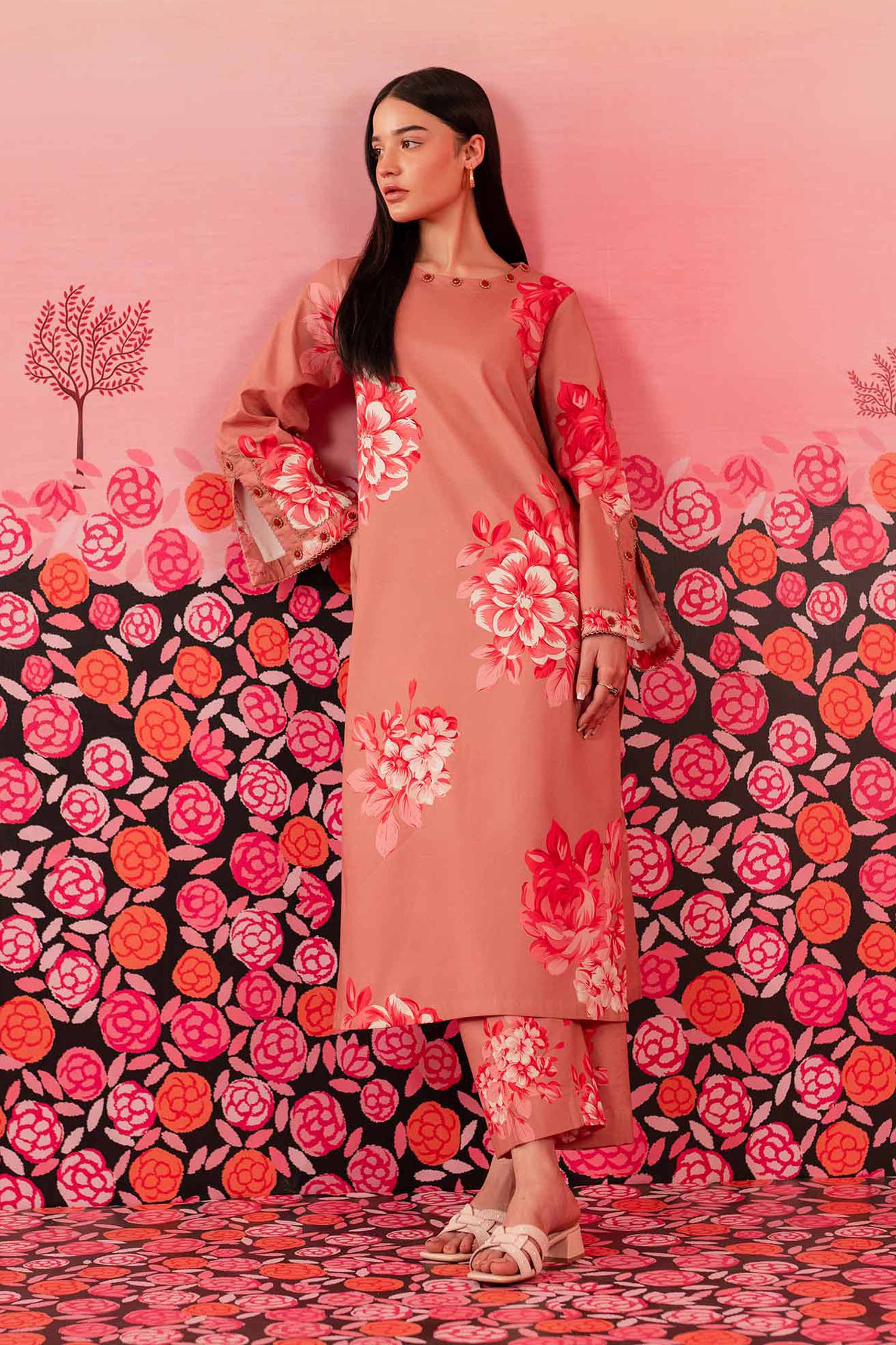 NishatUK - Reddish Brown Printed Cambric 2-piece unstitched Dress
