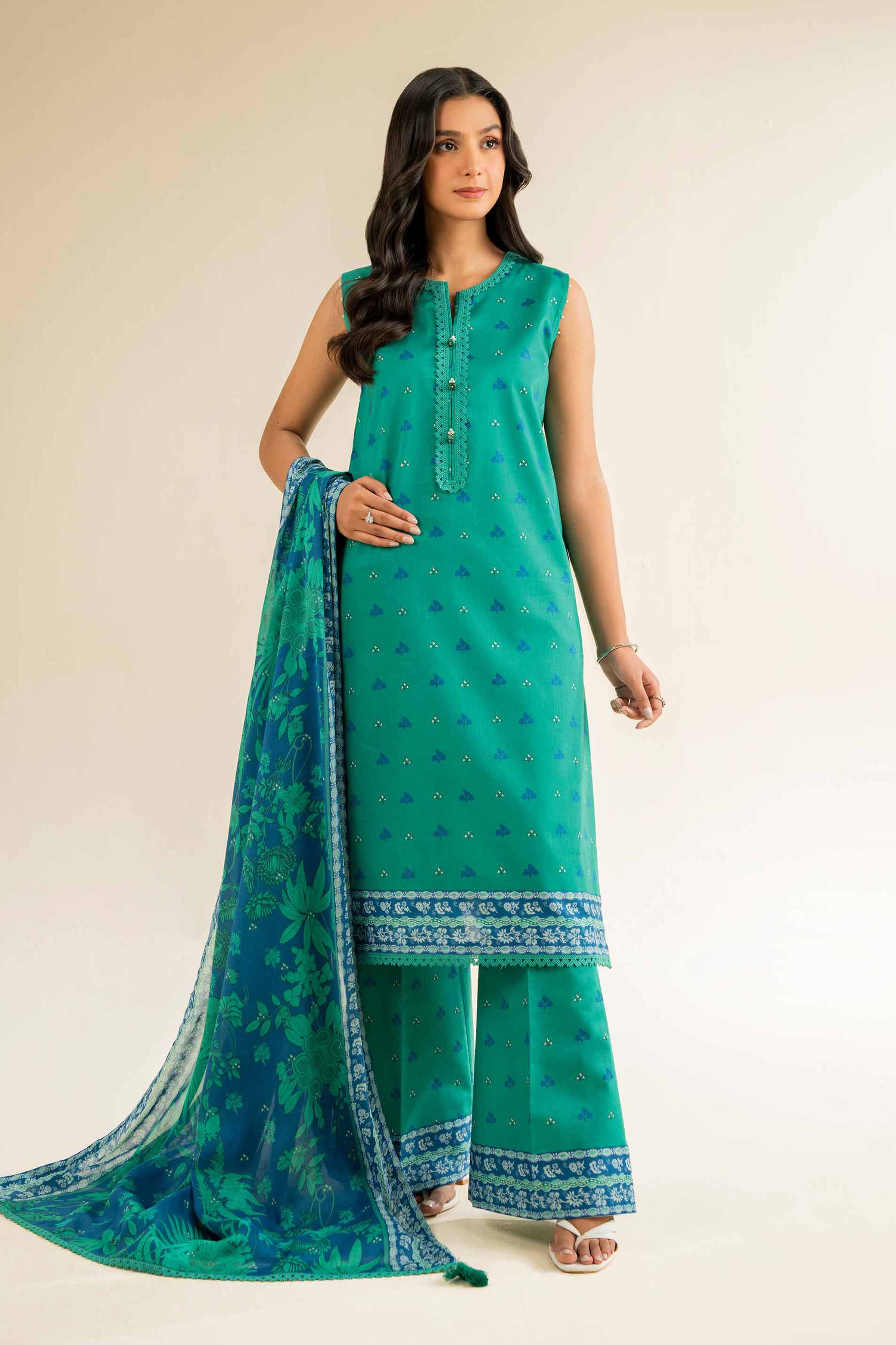 NishatUK - Green Printed Cambric 3-piece unstitched Suit