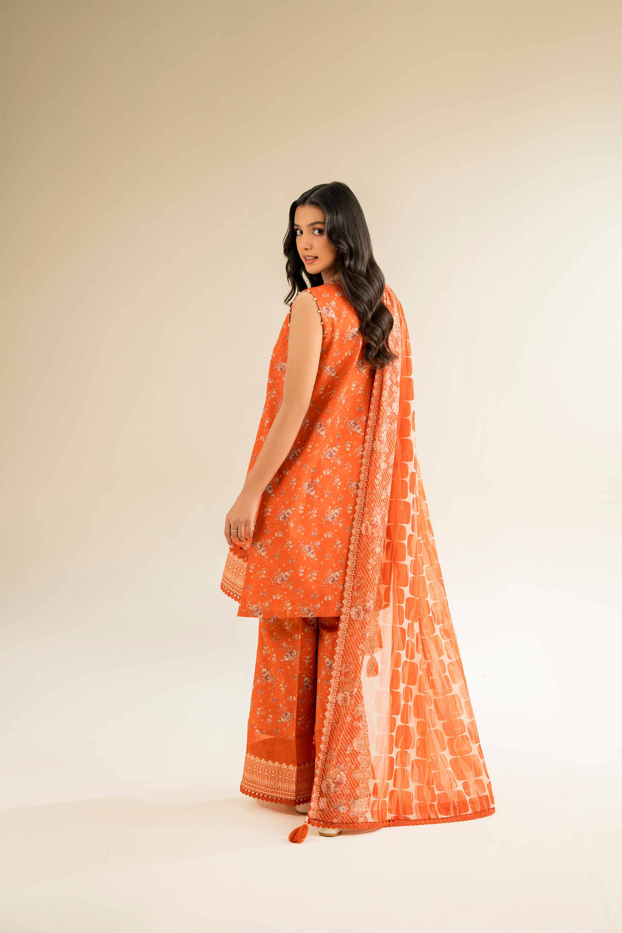 NishatUK - Orange Printed Cambric 3-piece unstitched Suit