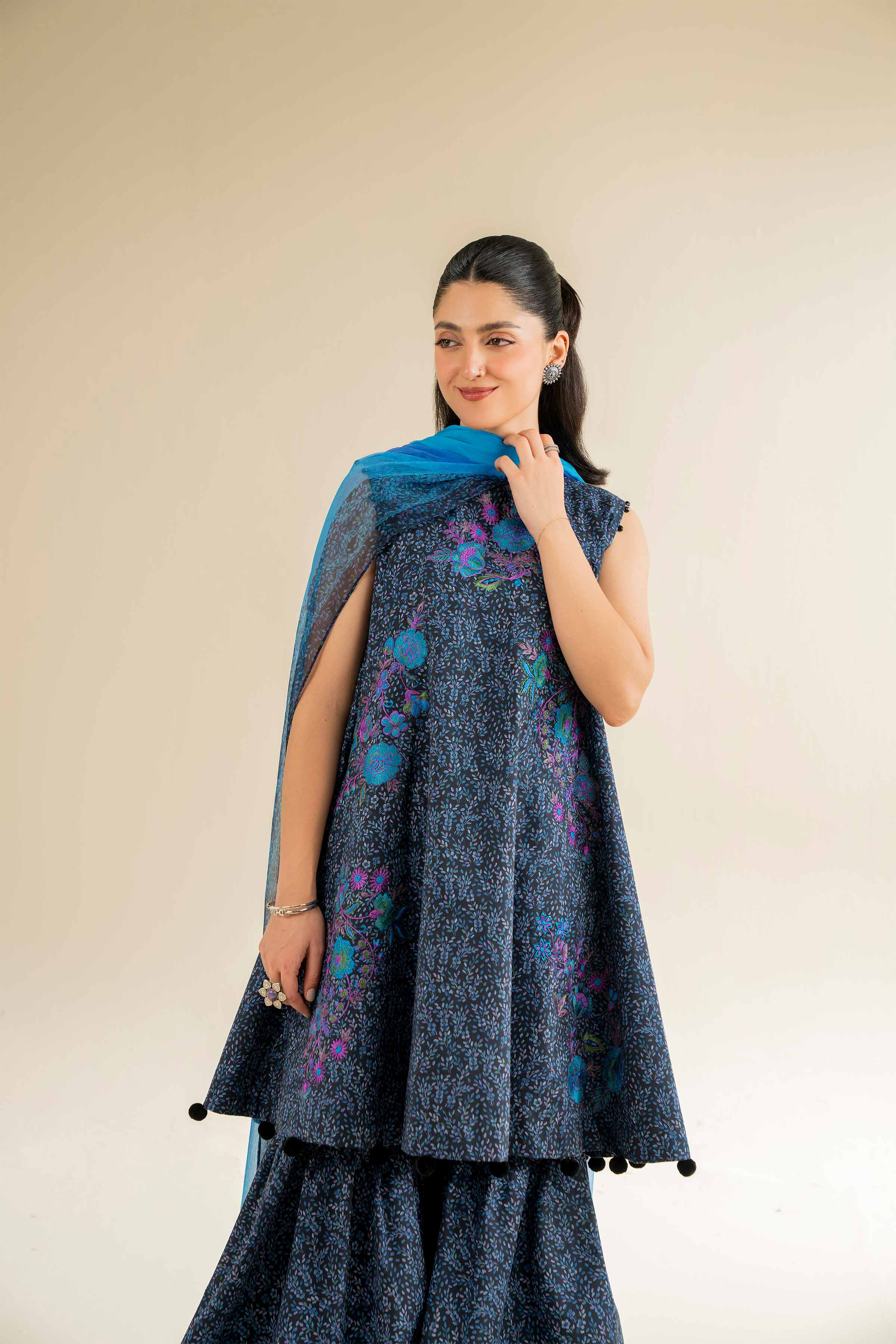 NishatUK - Blue Embroidered   Cambric 3-piece unstitched Suit