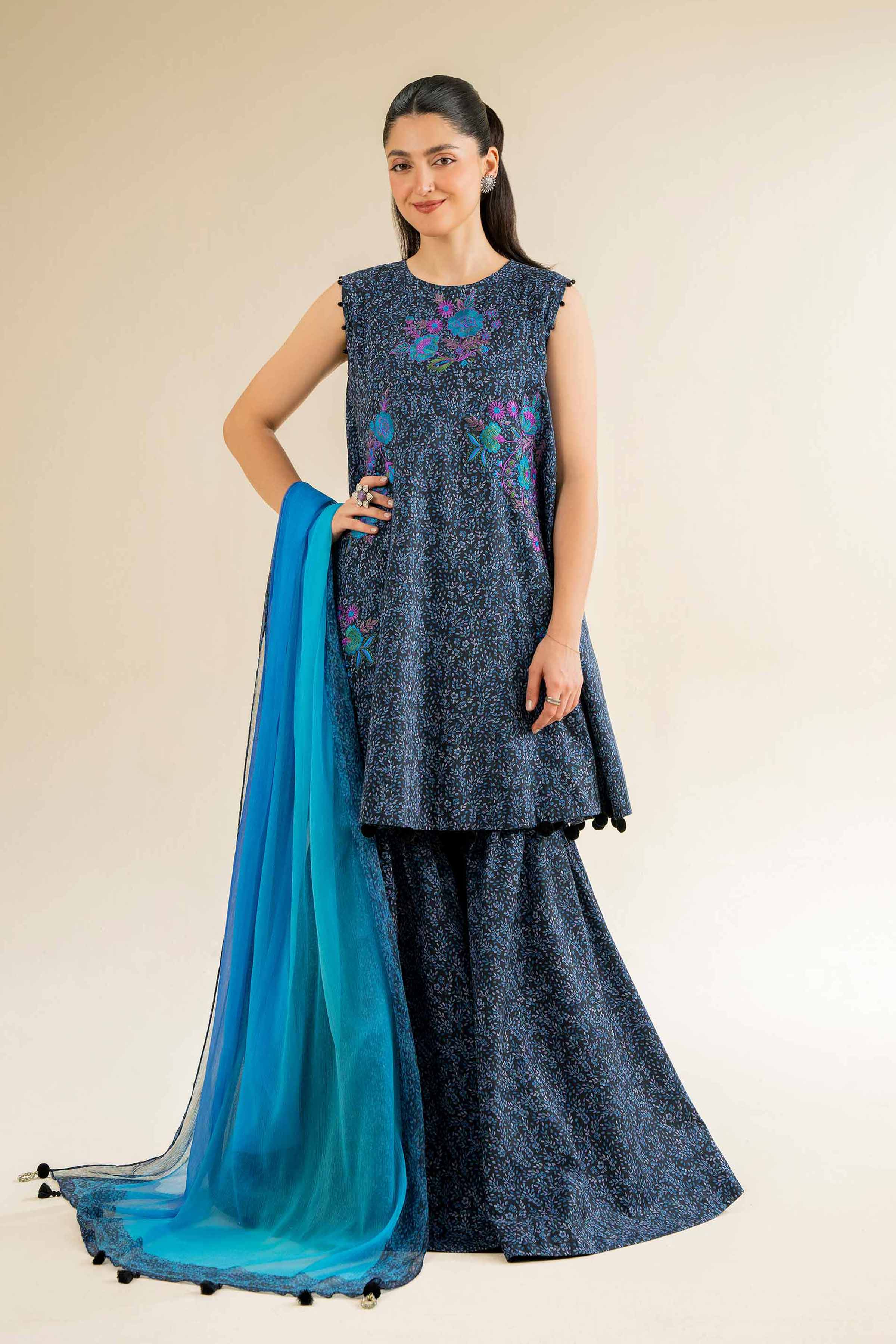 NishatUK - Blue Embroidered   Cambric 3-piece unstitched Suit