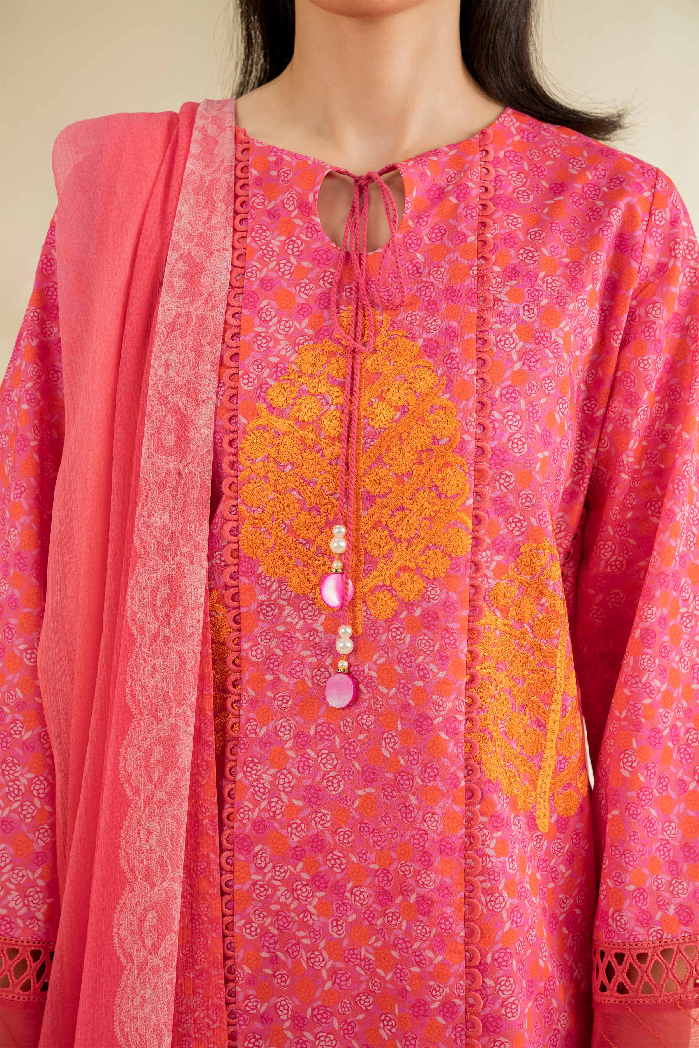 NishatUK - Pink Embroidered   Cambric 3-piece unstitched Suit
