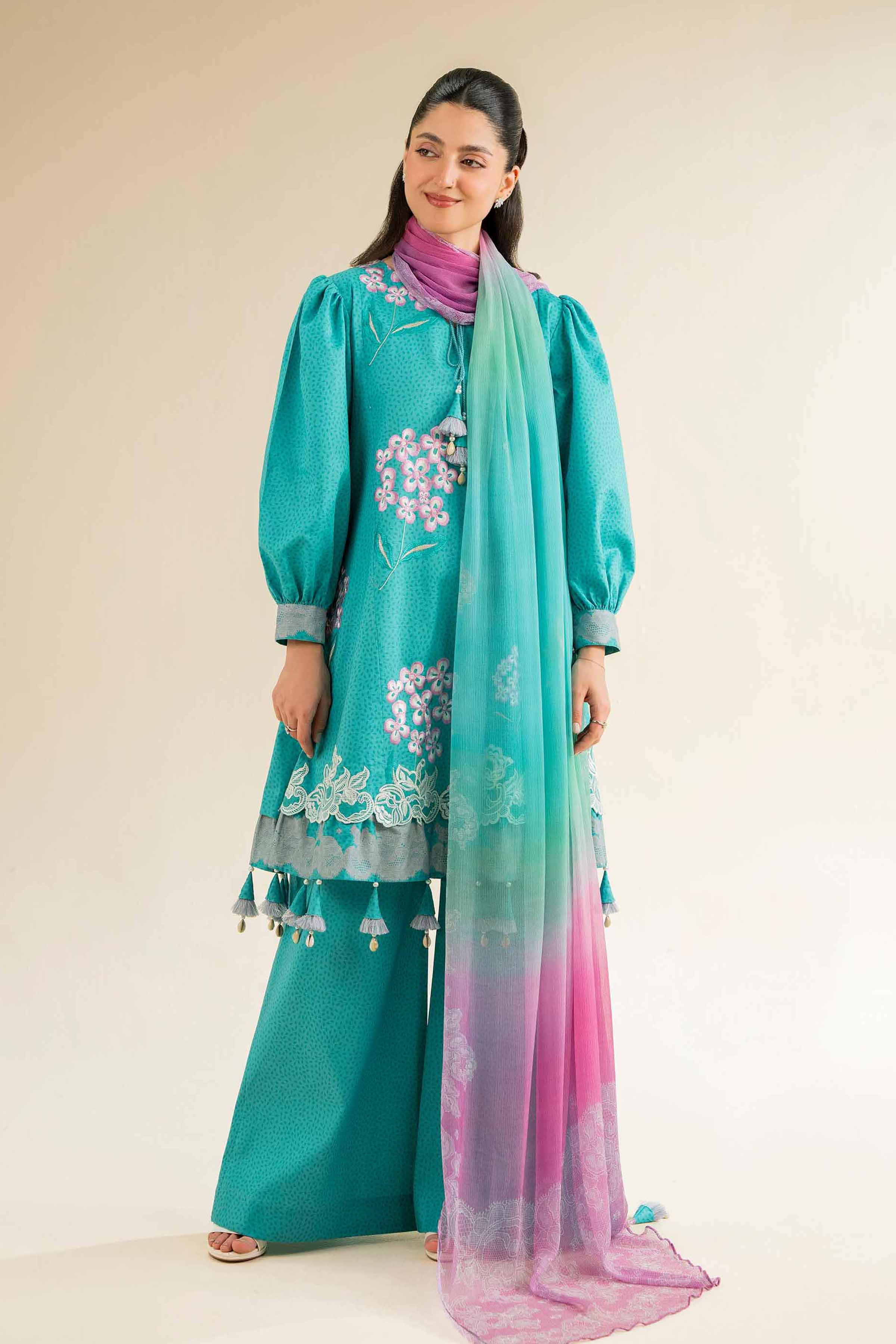 NishatUK - Sea Green Embroidered   Cambric 3-piece unstitched Suit
