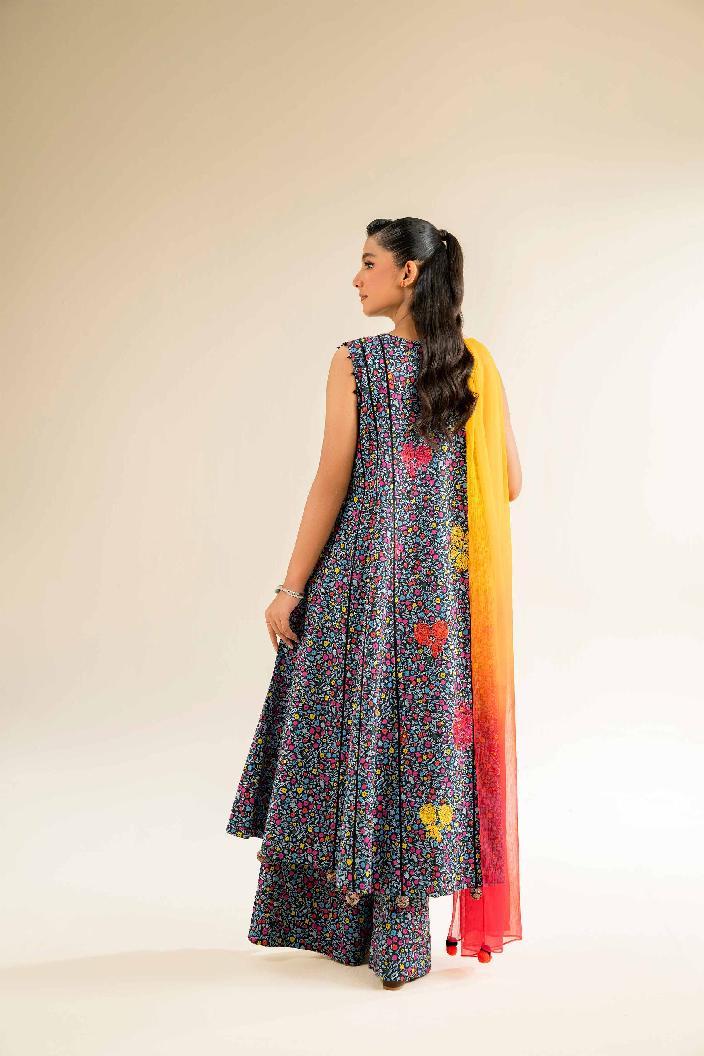 NishatUK - Pink & Black Embroidered   Cambric 3-piece unstitched Suit