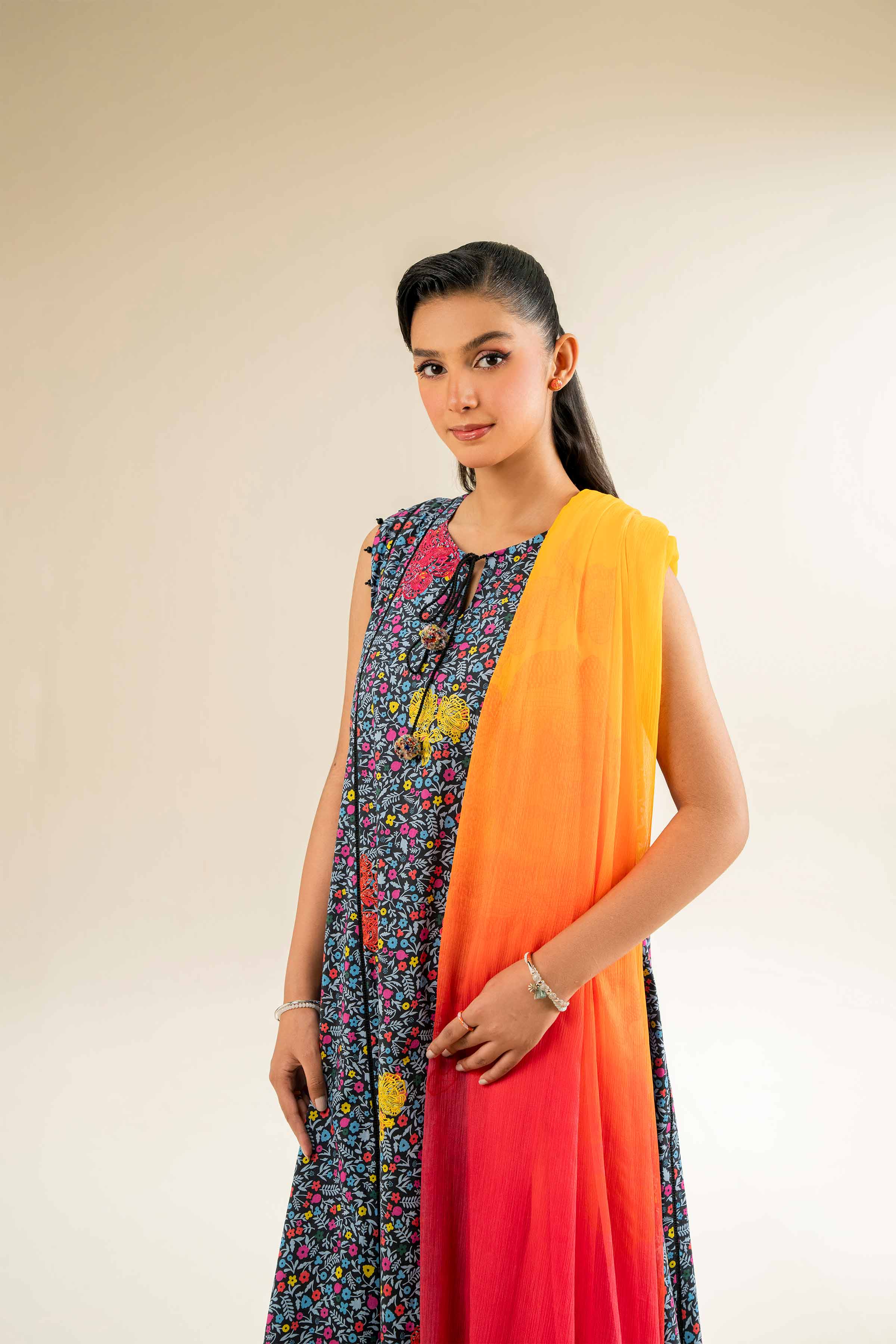 NishatUK - Pink & Black Embroidered   Cambric 3-piece unstitched Suit