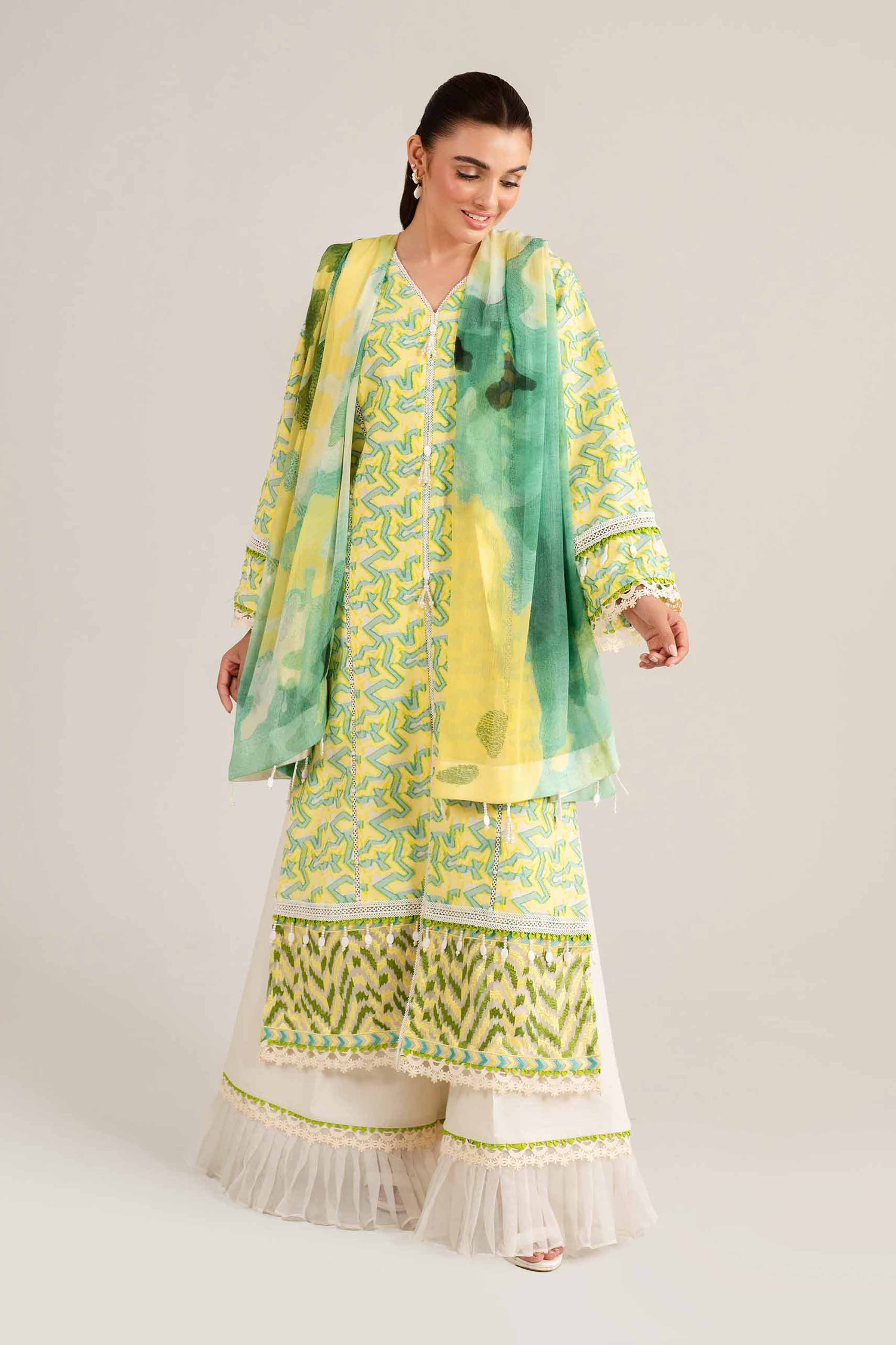NishatUK - Green Embroidered  Jacquard 3-piece unstitched Suit