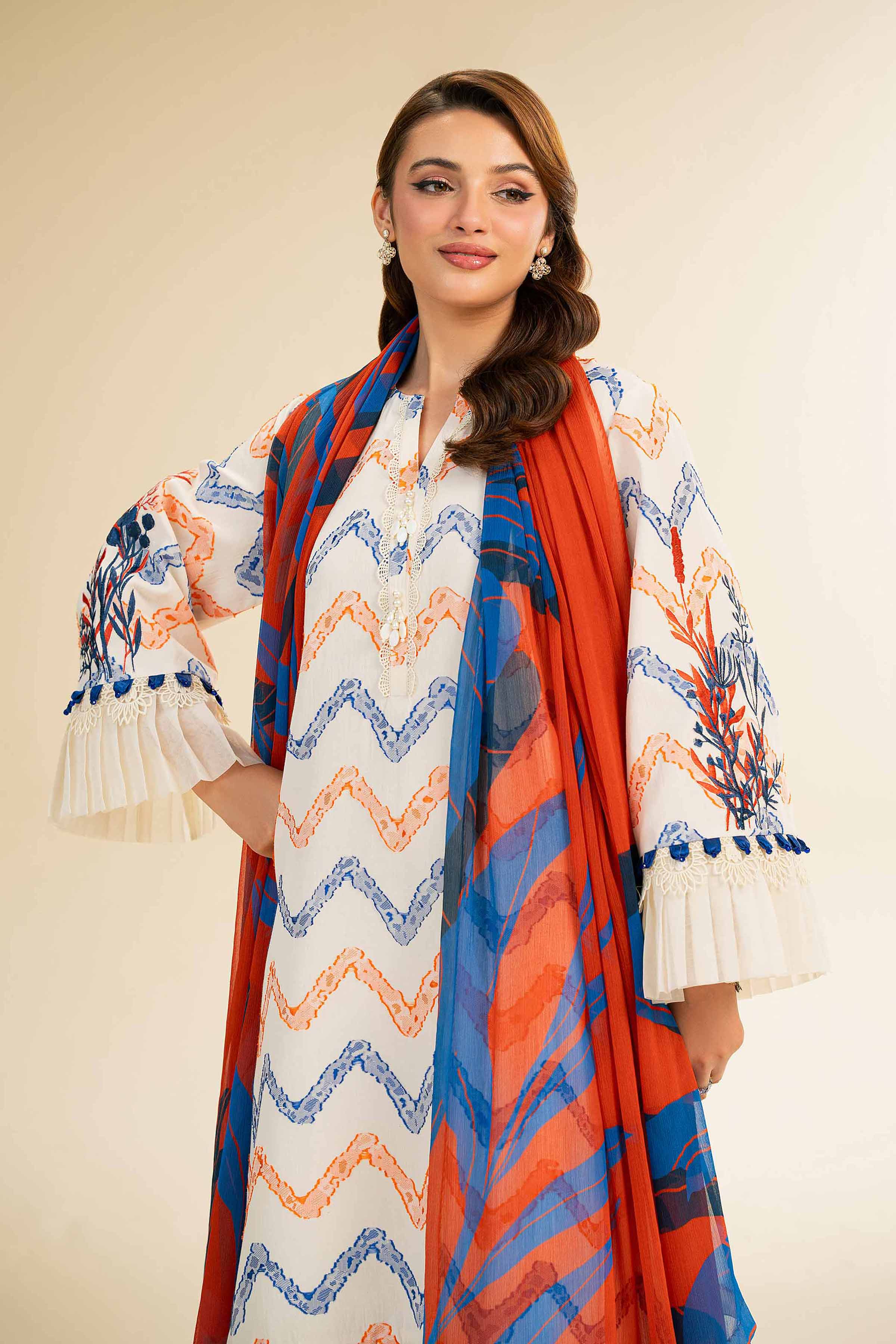 NishatUK - Red Embroidered  Jacquard 3-piece unstitched Suit