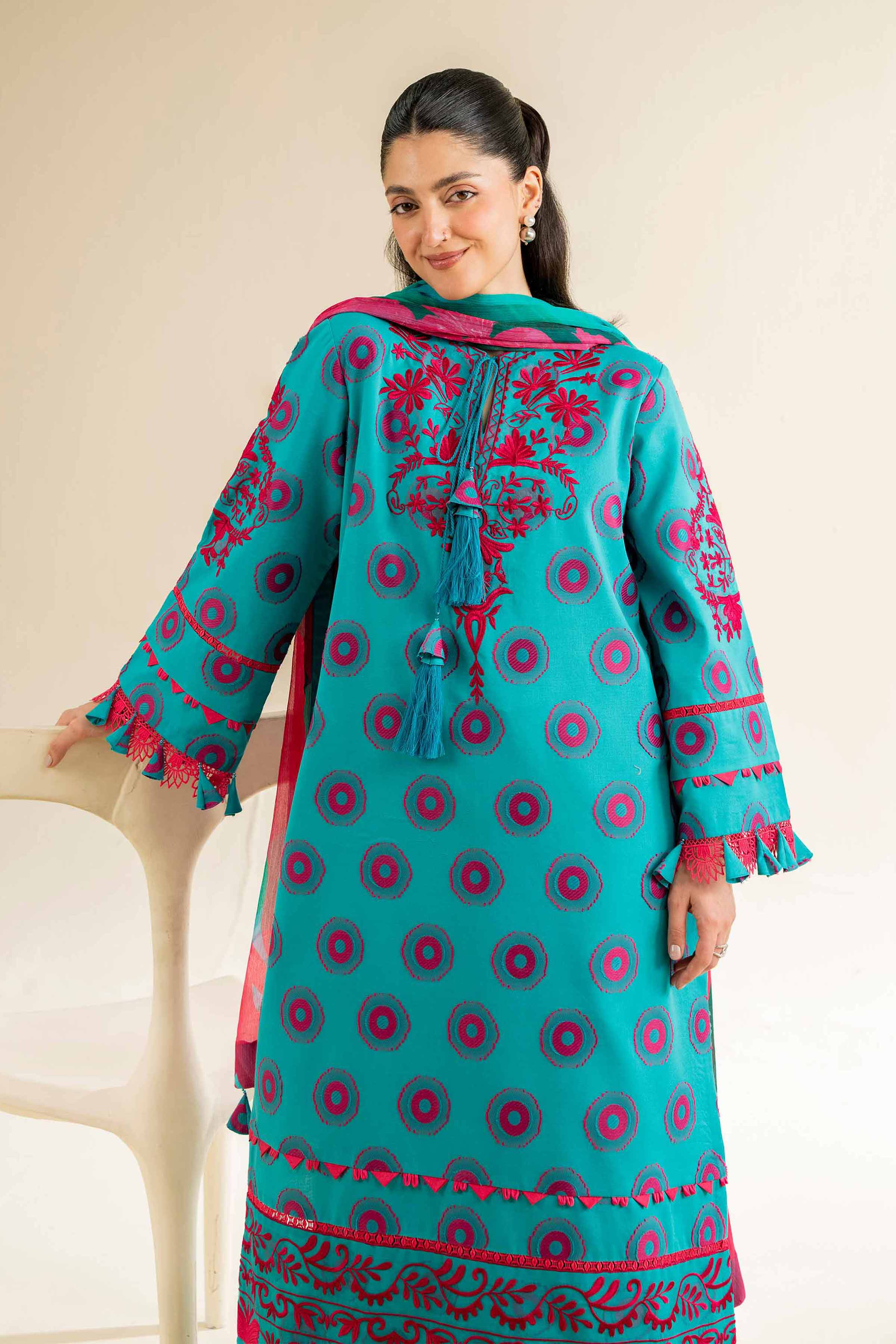 NishatUK - Pink & Teal Embroidered  Jacquard 3-piece unstitched Suit