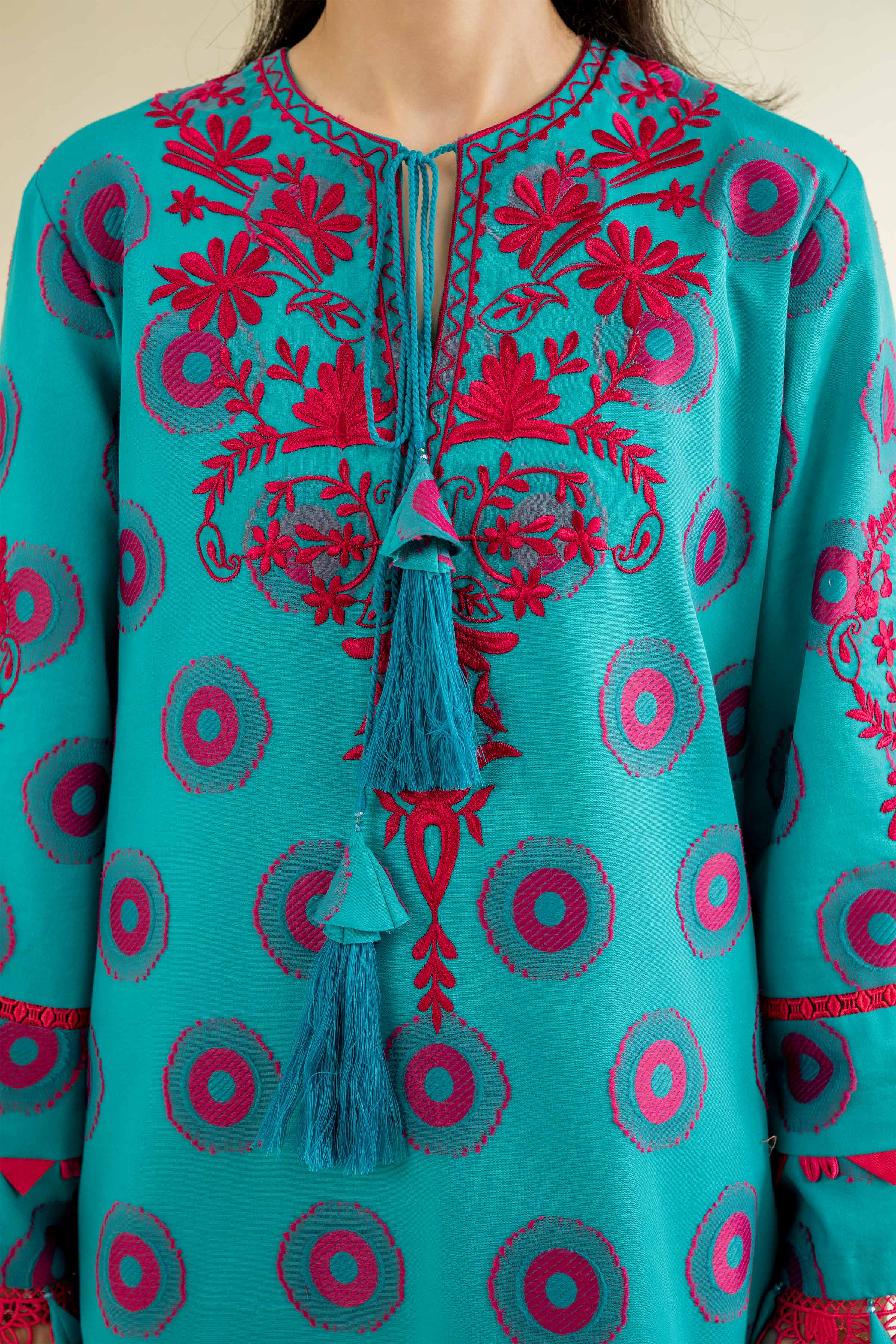 NishatUK - Pink & Teal Embroidered  Jacquard 3-piece unstitched Suit