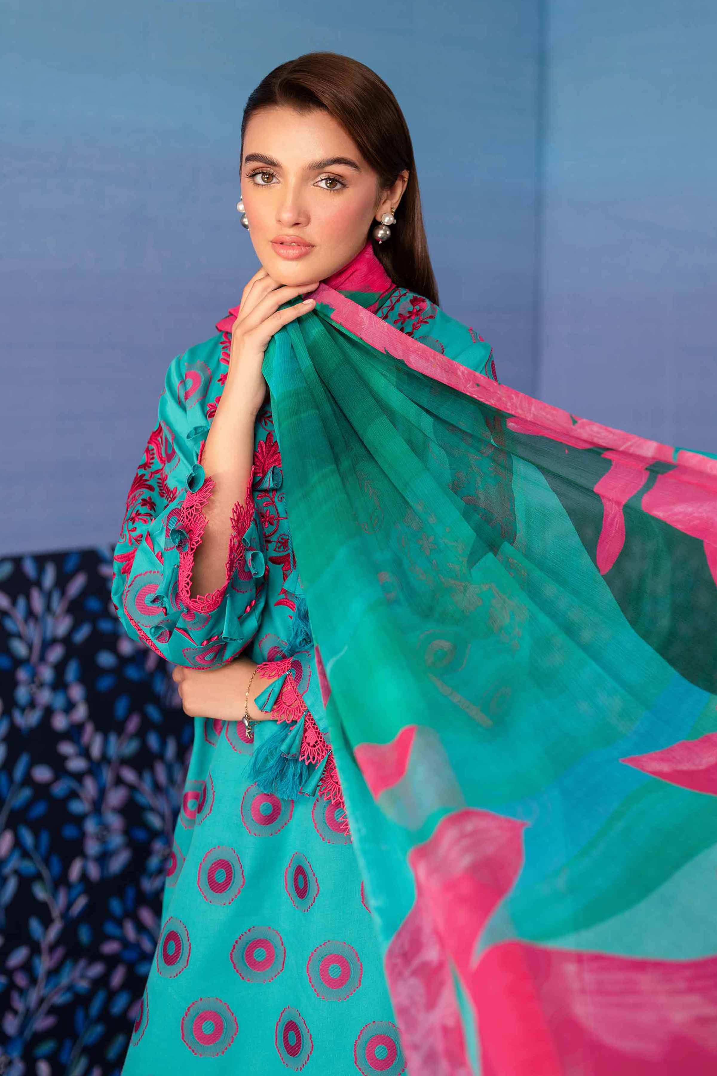 NishatUK - Pink & Teal Embroidered  Jacquard 3-piece unstitched Suit