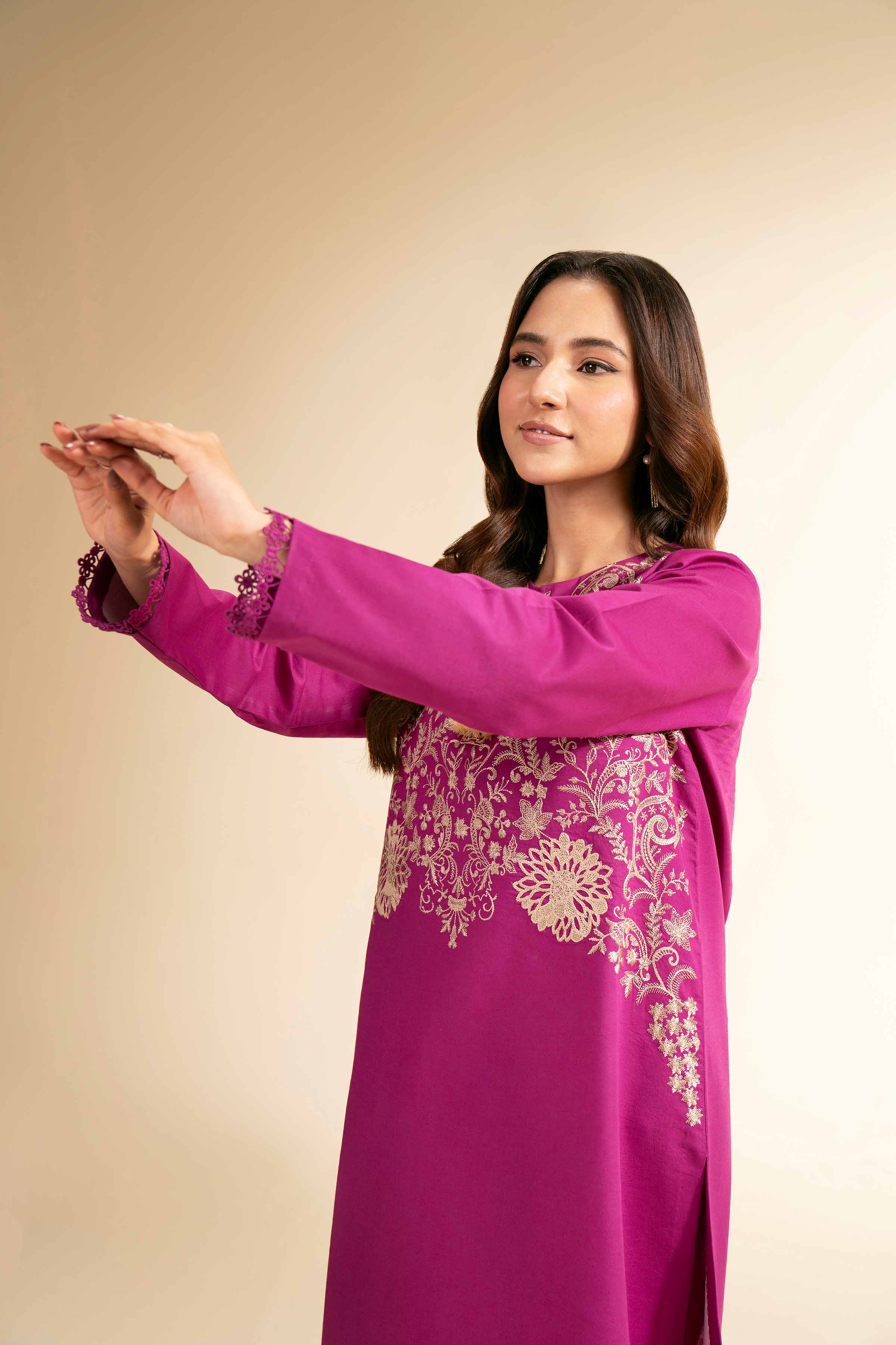 NishatUK - Magenta Embroidered   Cambric 2-piece unstitched Dress
